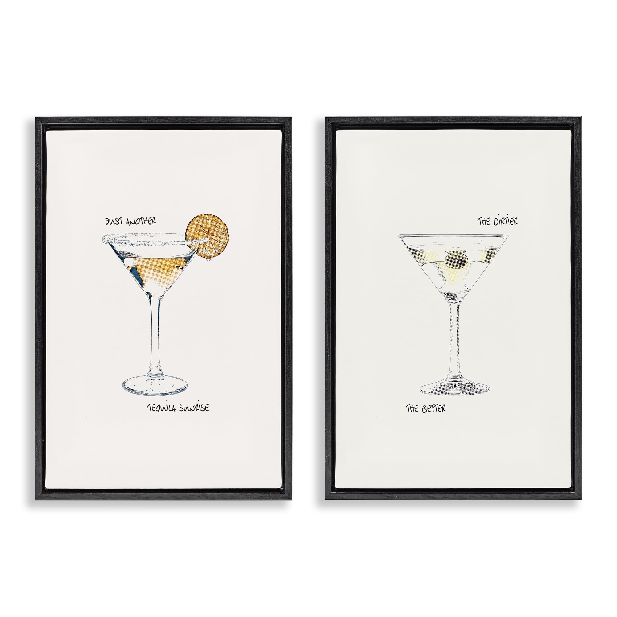 Stupell Industries Tequila Cocktails & Phrases Food & Beverage Painting Black Floater Framed Canvas Art Print Wall Art, 21 x 31, Set of 2
