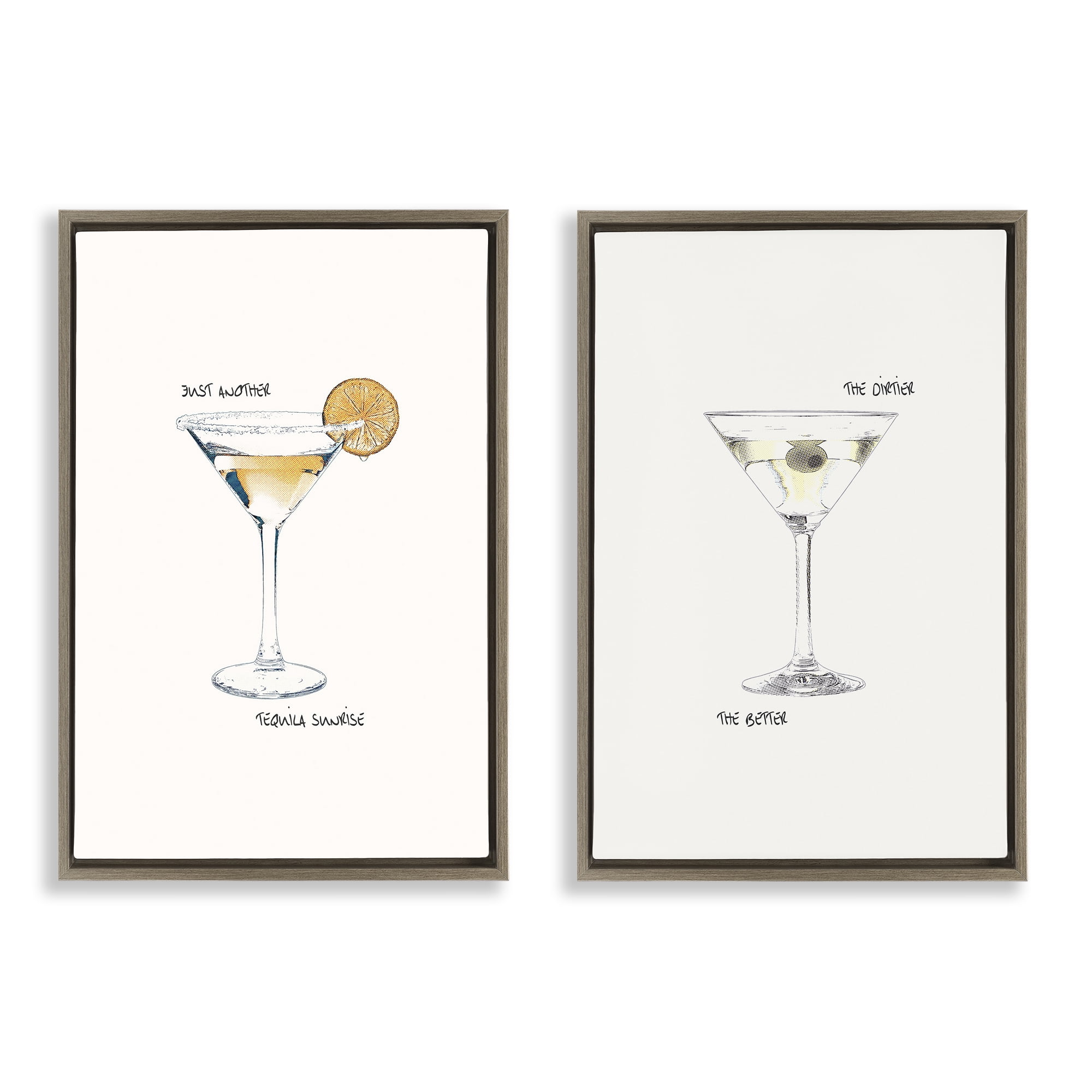Stupell Industries Tequila Cocktails & Phrases Food & Beverage Painting Brown Floater Framed Canvas Art Print Wall Art, 21 x 31, Set of 2