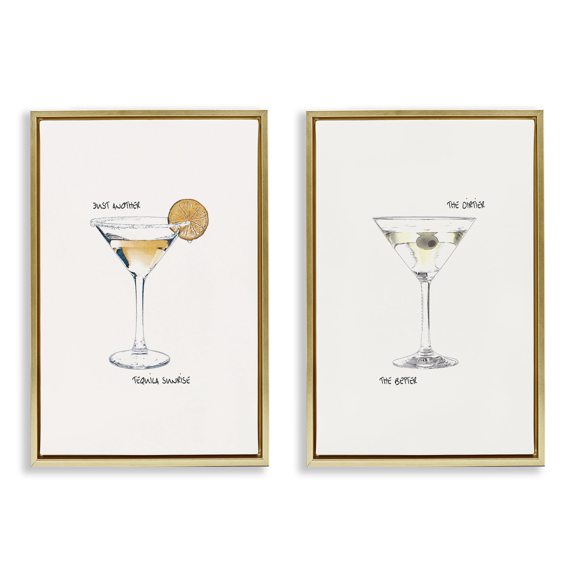 Stupell Industries Tequila Cocktails & Phrases Food & Beverage Painting Gold Floater Framed Canvas Art Print Wall Art, 17 x 25, Set of 2