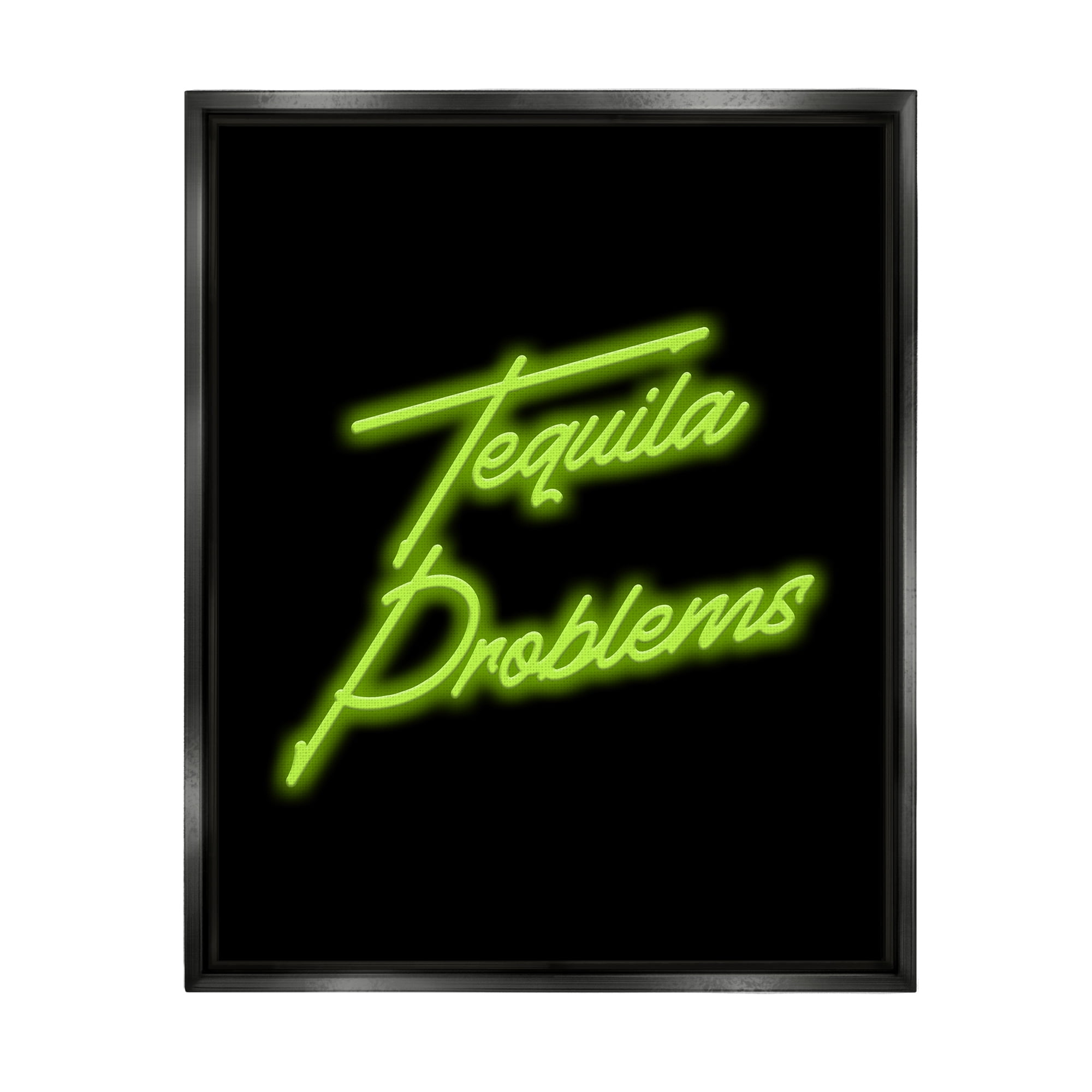 Stupell Industries Tequila Problems Neon Inspirational Painting Black Floater Framed Canvas Art Print Wall Art, 25 x 31