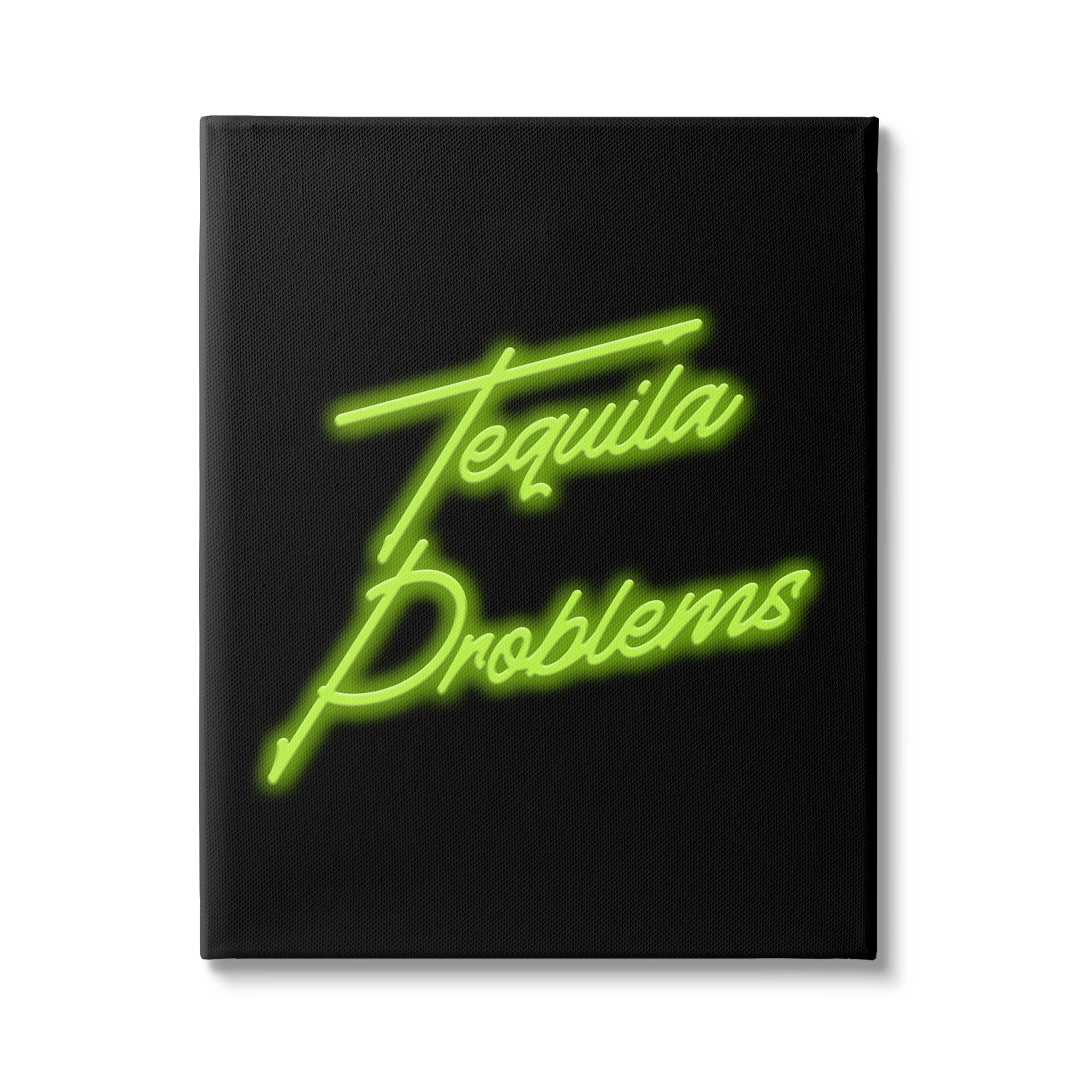Stupell Industries Tequila Problems Neon Inspirational Painting Gallery Wrapped Canvas Art Print Wall Art, 24 x 30