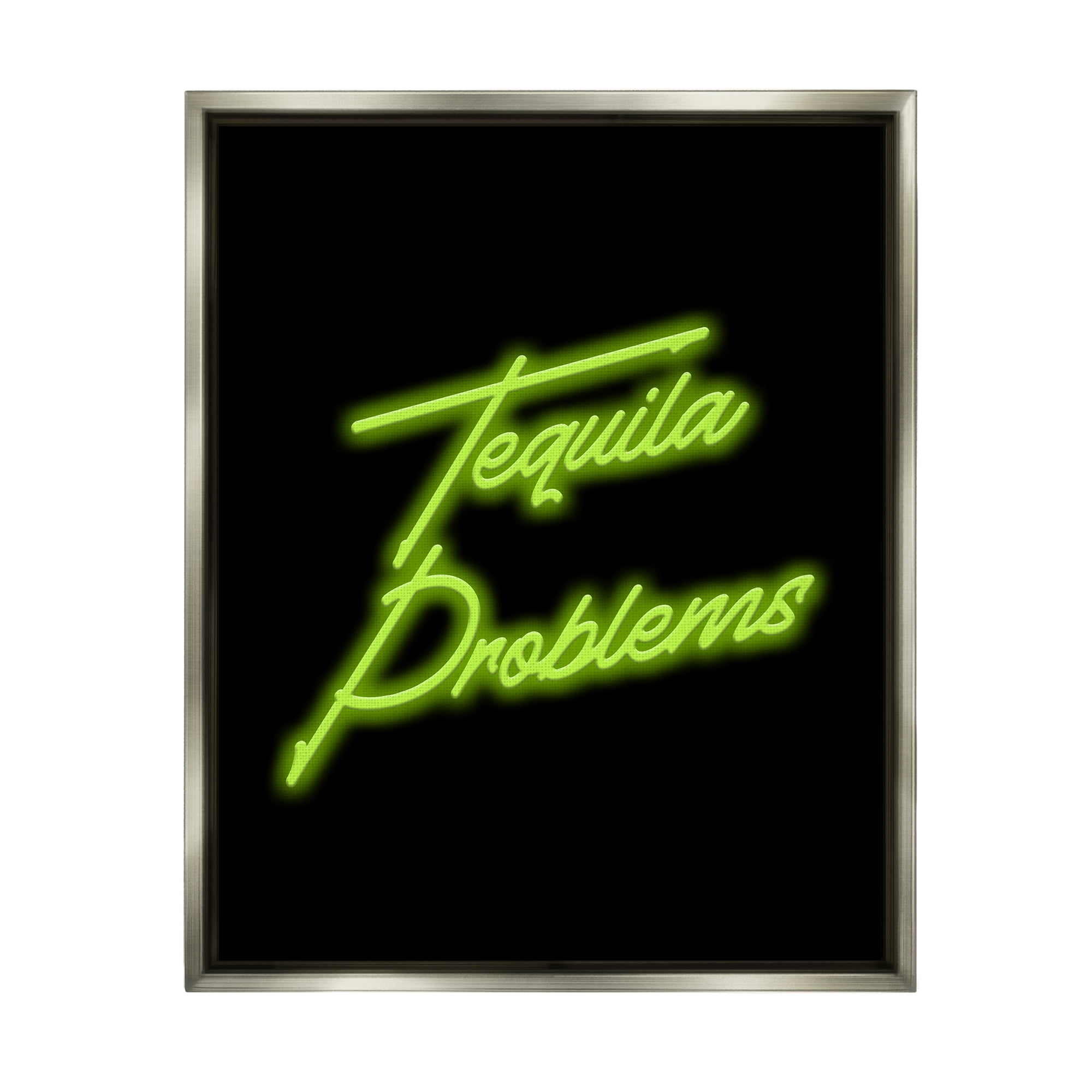 Stupell Industries Tequila Problems Neon Inspirational Painting Gray Floater Framed Canvas Art Print Wall Art, 17 x 21