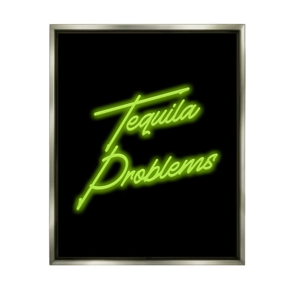 Stupell Industries Tequila Problems Neon Inspirational Painting Gray Floater Framed Canvas Art Print Wall Art, 25 x 31
