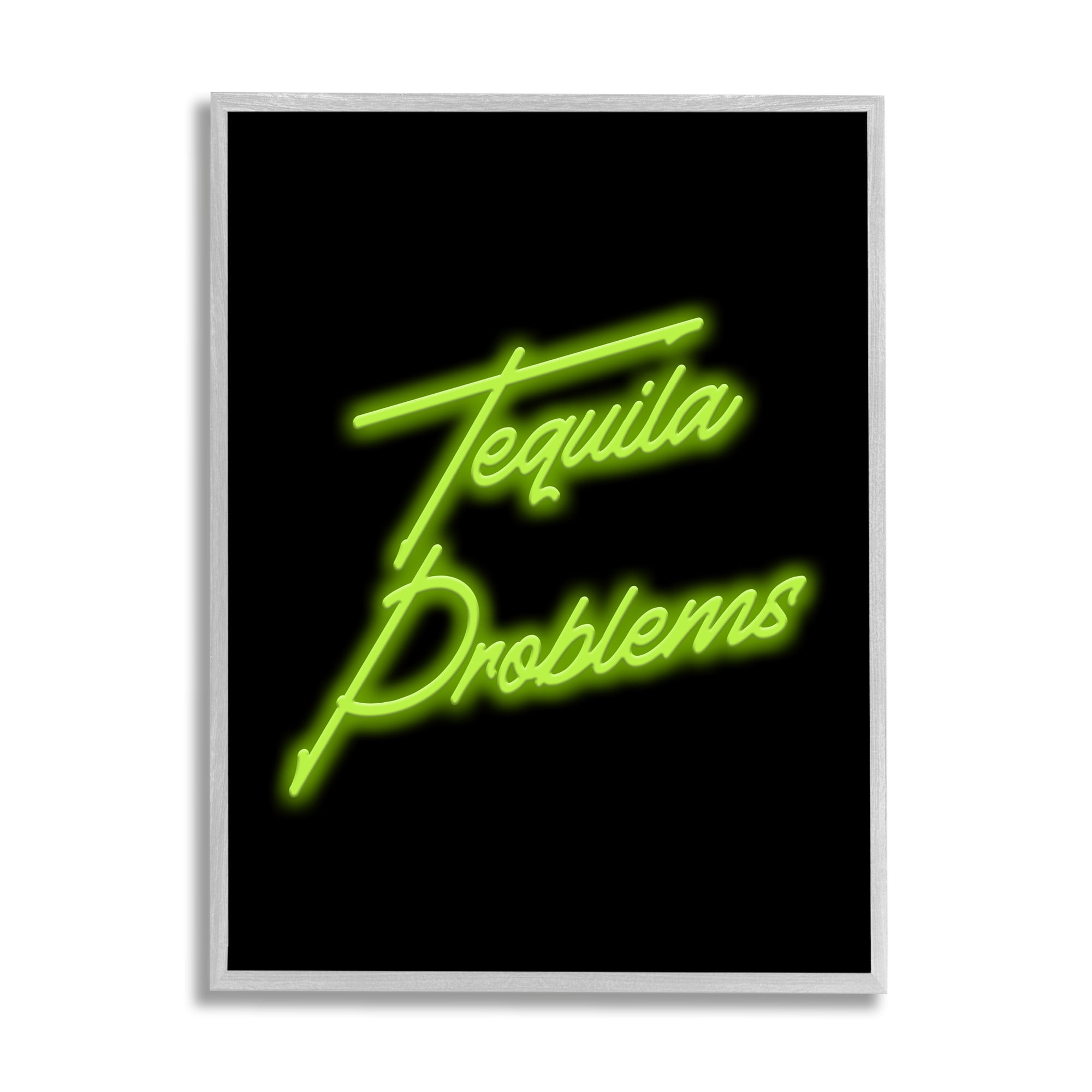 Stupell Industries Tequila Problems Neon Inspirational Painting Gray Framed Art Print Wall Art, 11 x 14