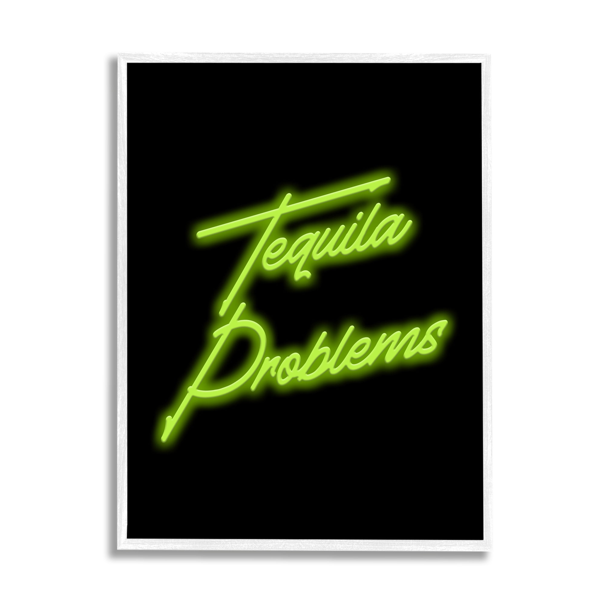 Stupell Industries Tequila Problems Neon Inspirational Painting White Framed Art Print Wall Art, 24 x 30