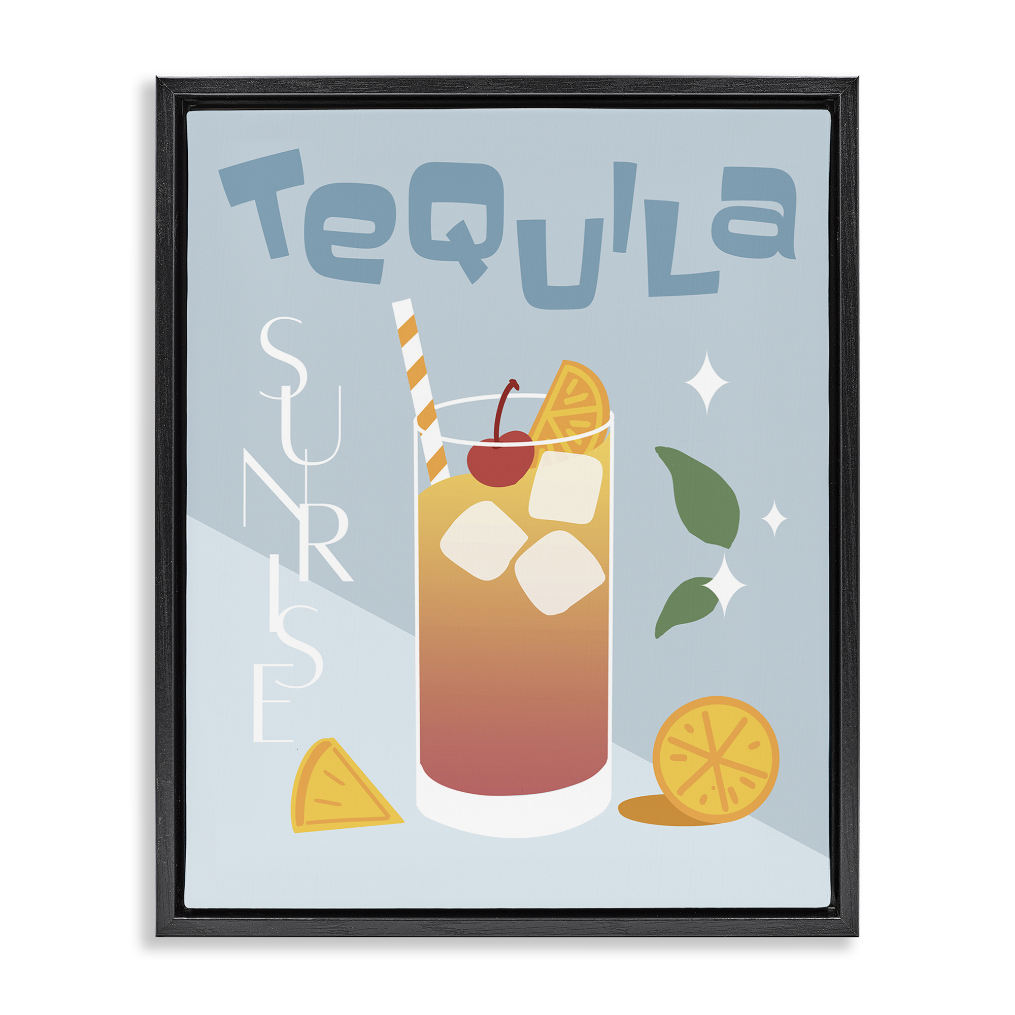 Stupell Industries Tequila Sunrise Typography Food & Beverage Painting Black Floater Framed Canvas Art Print Wall Art, 17 x 21