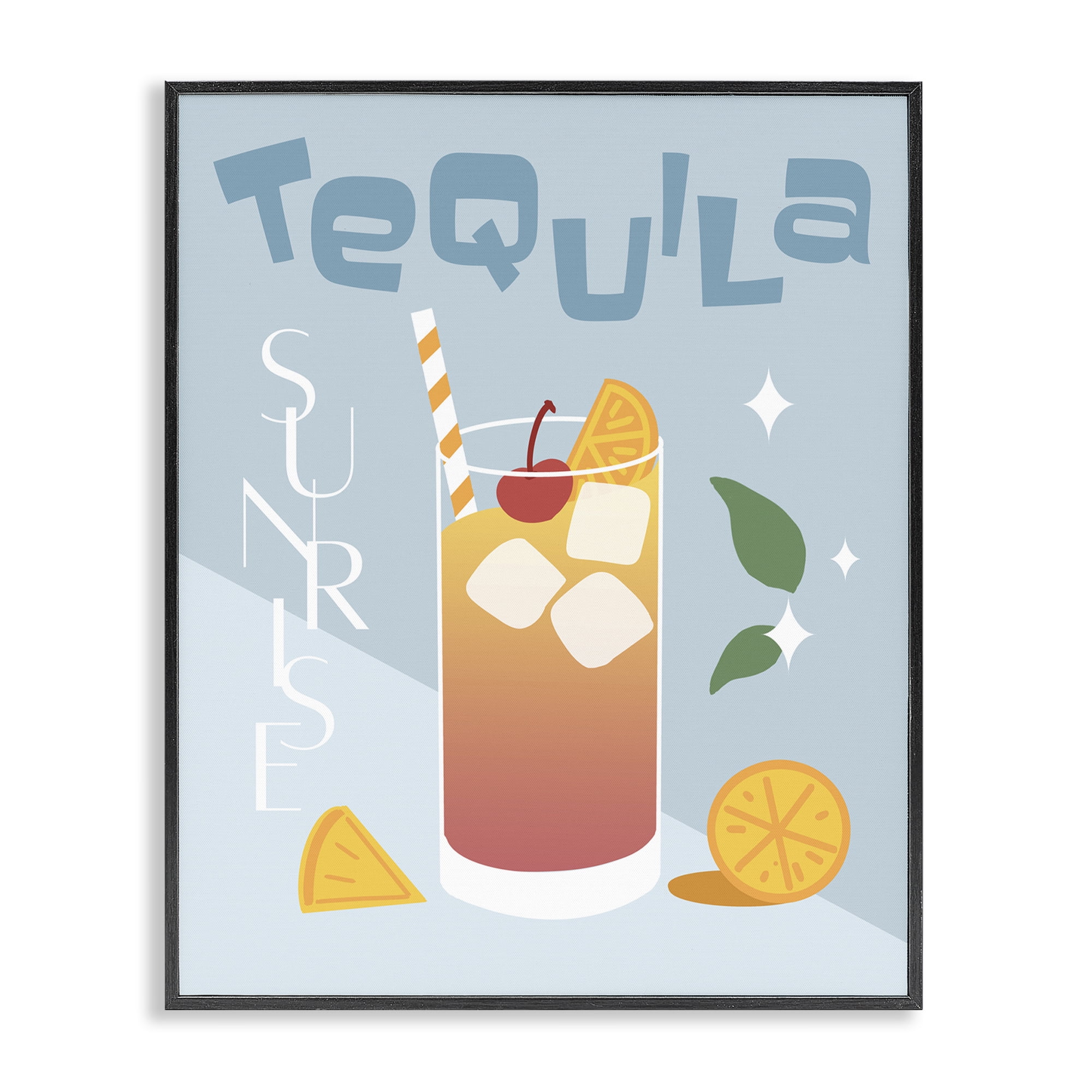 Stupell Industries Tequila Sunrise Typography Food & Beverage Painting Black Framed Art Print Wall Art, 11 x 14