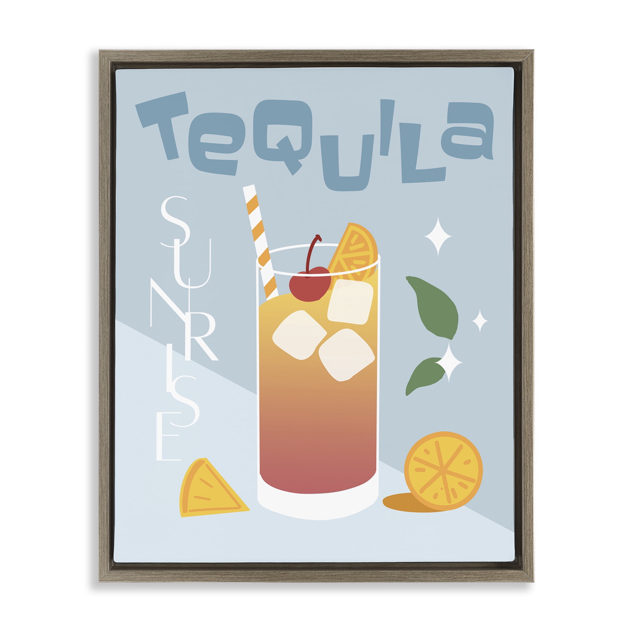 Stupell Industries Tequila Sunrise Typography Food & Beverage Painting Brown Floater Framed Canvas Art Print Wall Art, 17 x 21