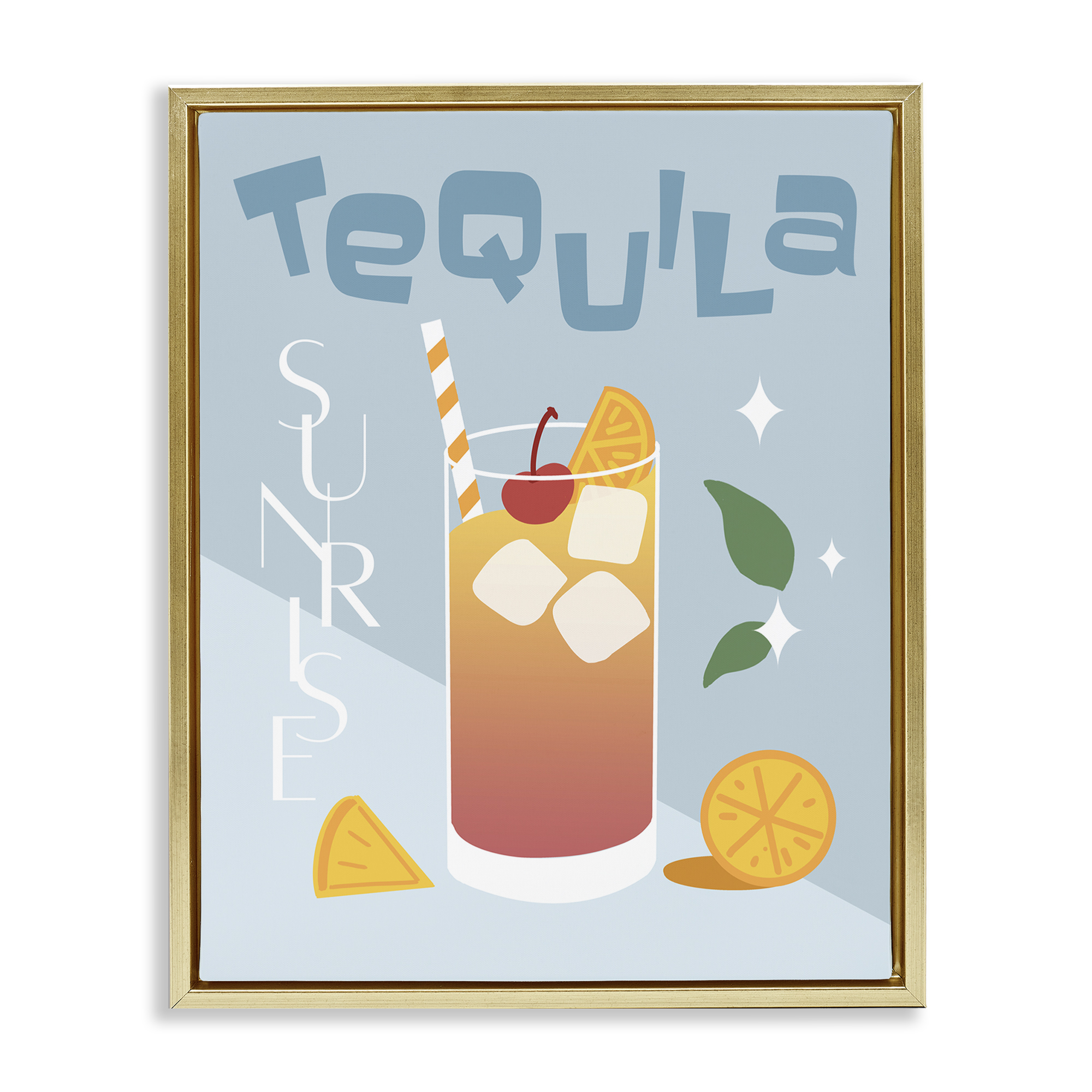 Stupell Industries Tequila Sunrise Typography Food & Beverage Painting Gold Floater Framed Canvas Art Print Wall Art, 25 x 31