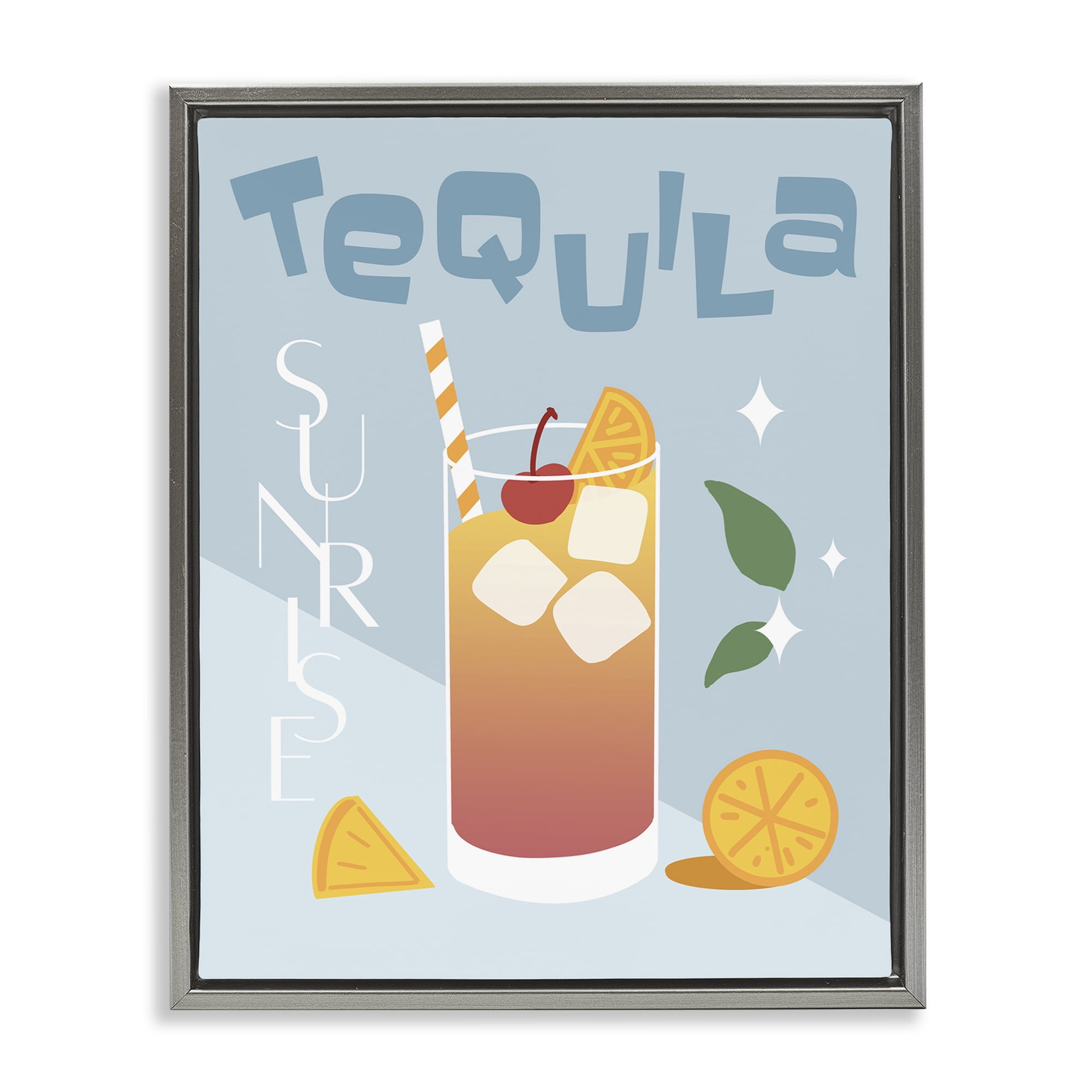 Stupell Industries Tequila Sunrise Typography Food & Beverage Painting Gray Floater Framed Canvas Art Print Wall Art, 17 x 21