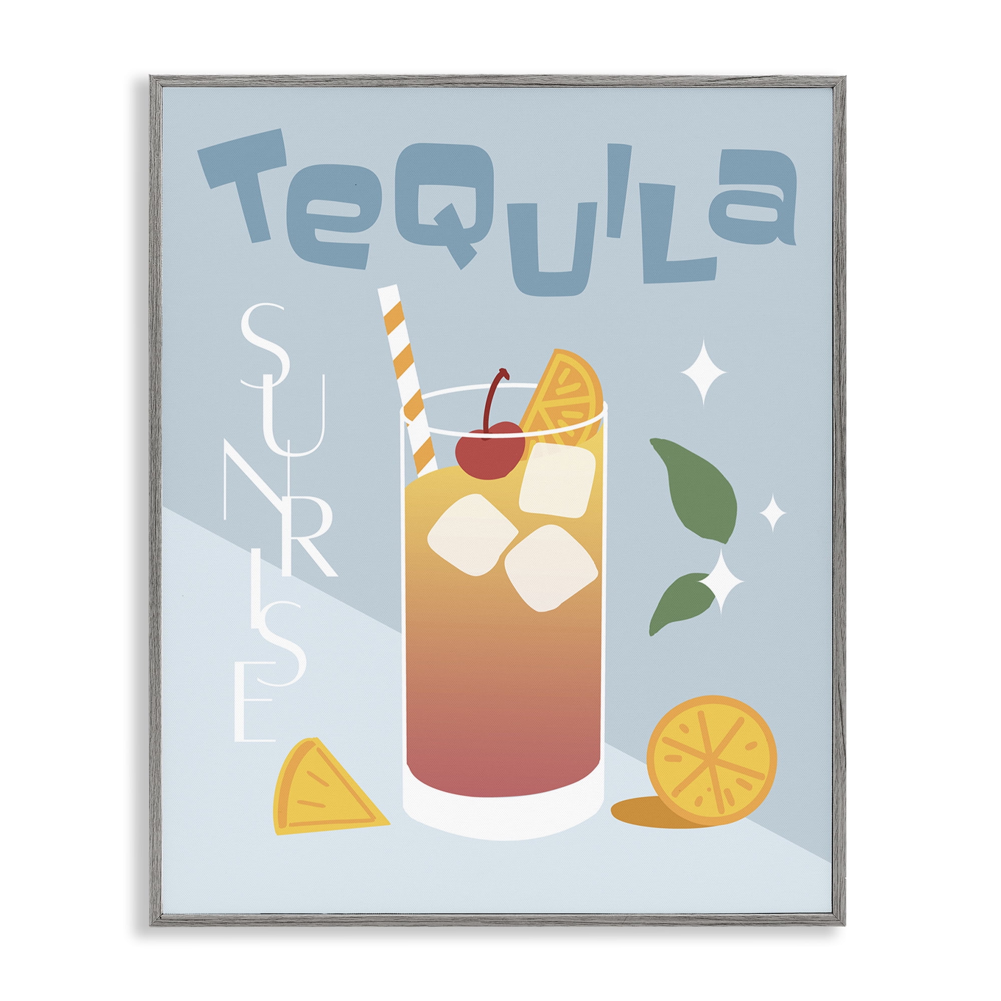 Stupell Industries Tequila Sunrise Typography Food & Beverage Painting Gray Framed Art Print Wall Art, 16 x 20