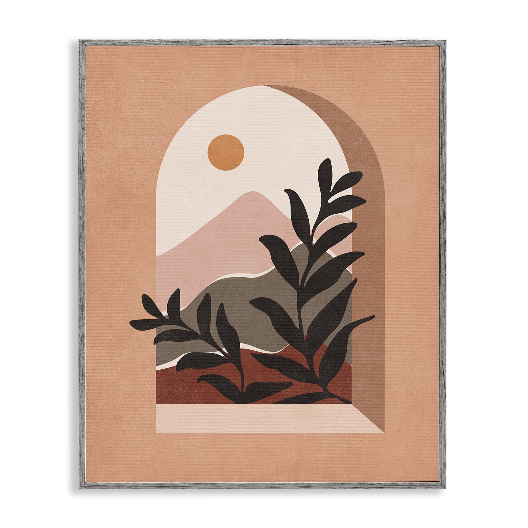 Stupell Industries Terracotta Boho Window Landscape & Nature Painting Gray Framed Art Print Wall Art, 16 x 20