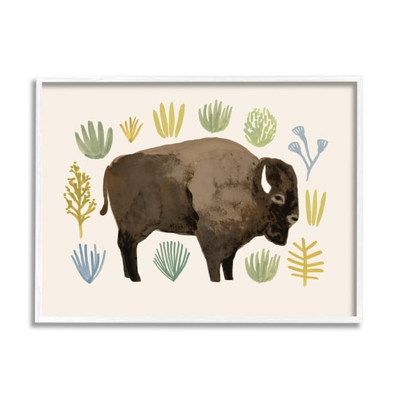 Stupell Industries Terracotta Green Yellow Plants Brown Horned Buffalo, 11 x 14, Designed by Victoria Barnes