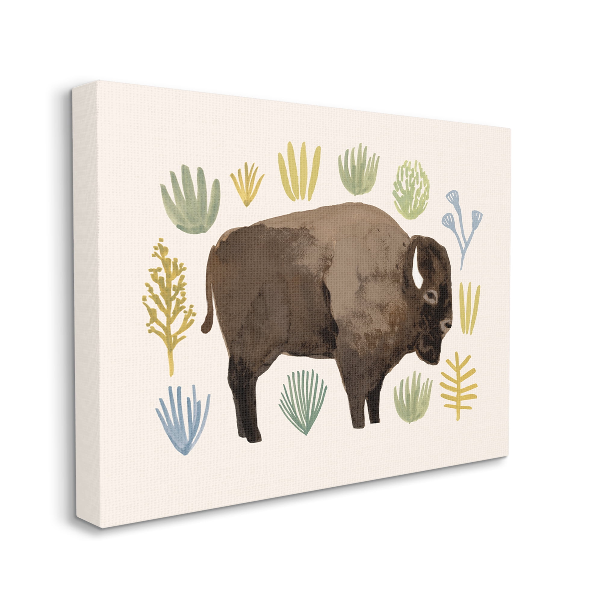 Stupell Industries Terracotta Green Yellow Plants Brown Horned Buffalo, 24 x 30, Designed by Victoria Barnes