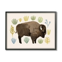 Stupell Industries Terracotta Green Yellow Plants Brown Horned Buffalo Graphic Art Black Framed Art Print Wall Art, 16x20, by Victoria Barnes