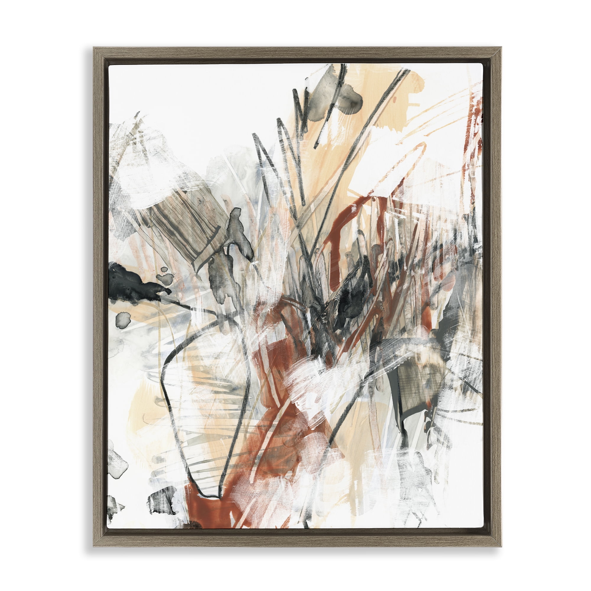 Stupell Industries Terracotta & Grey Abstract Abstract Painting Brown Floater Framed Canvas Art Print Wall Art, 17 x 21