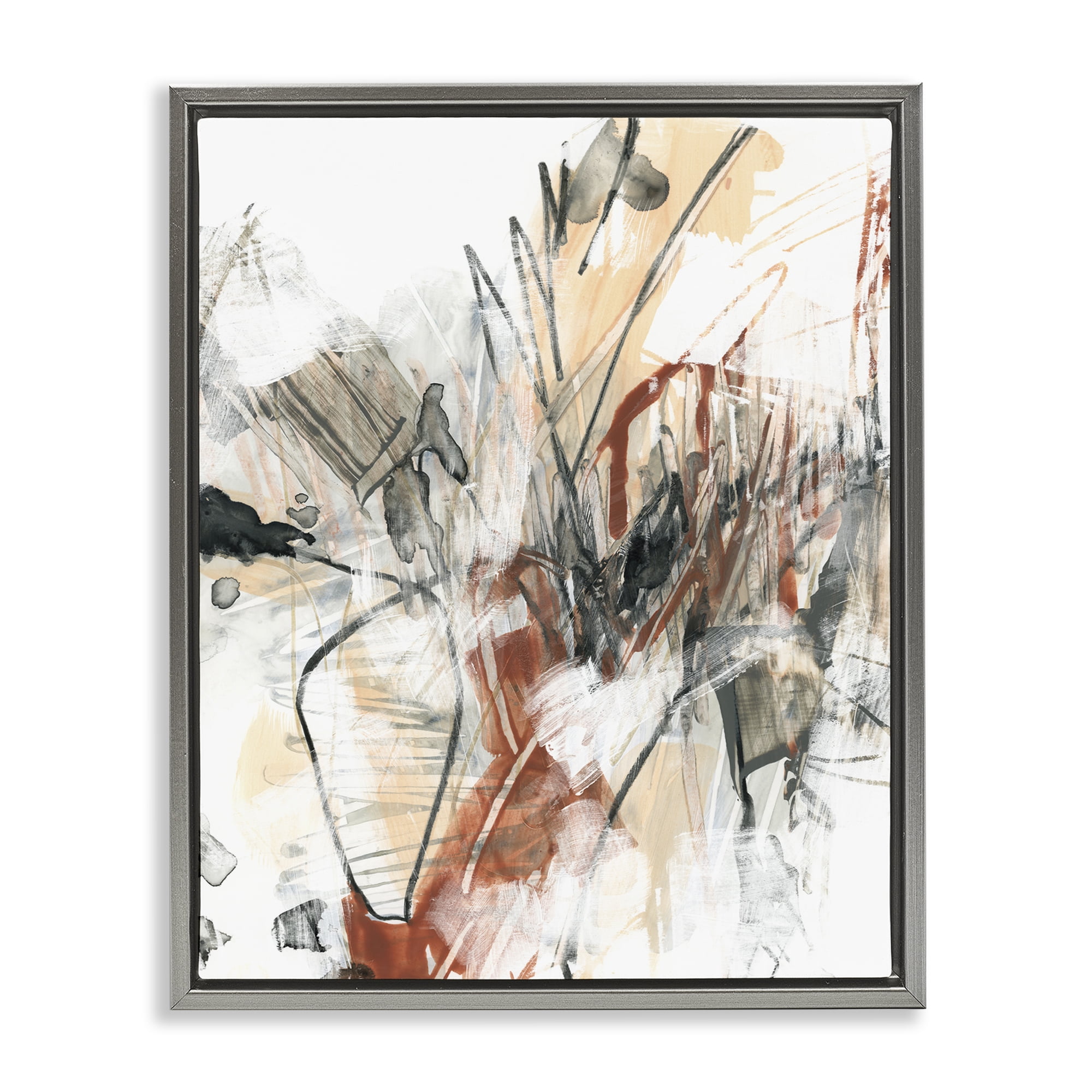 Stupell Industries Terracotta & Grey Abstract Abstract Painting Gray Floater Framed Canvas Art Print Wall Art, 17 x 21