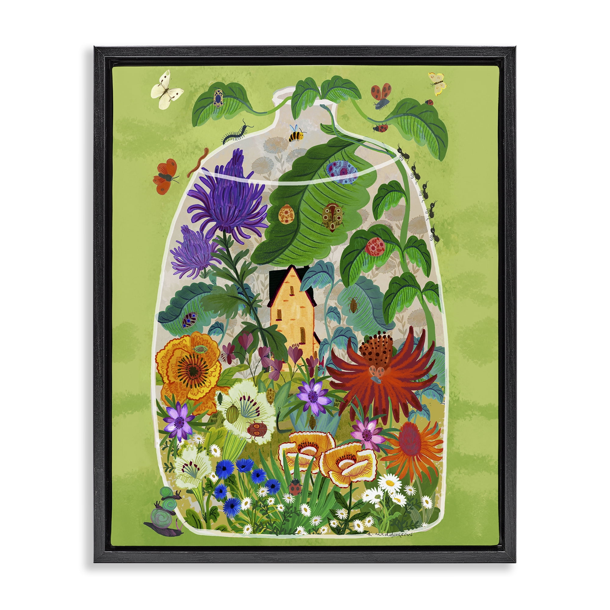 Stupell Industries Terrarium Bug Garden Black Framed Floater Canvas Wall Art, design by Kay Widdowson