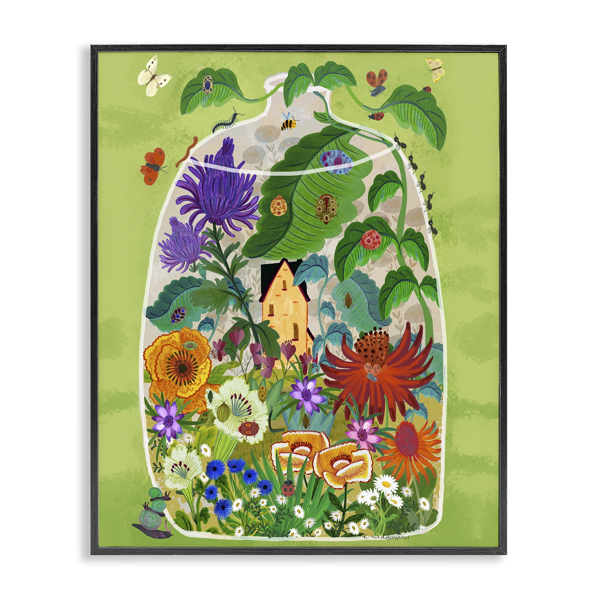 Stupell Industries Terrarium Bug Garden Black Framed Giclee Art, design by Kay Widdowson