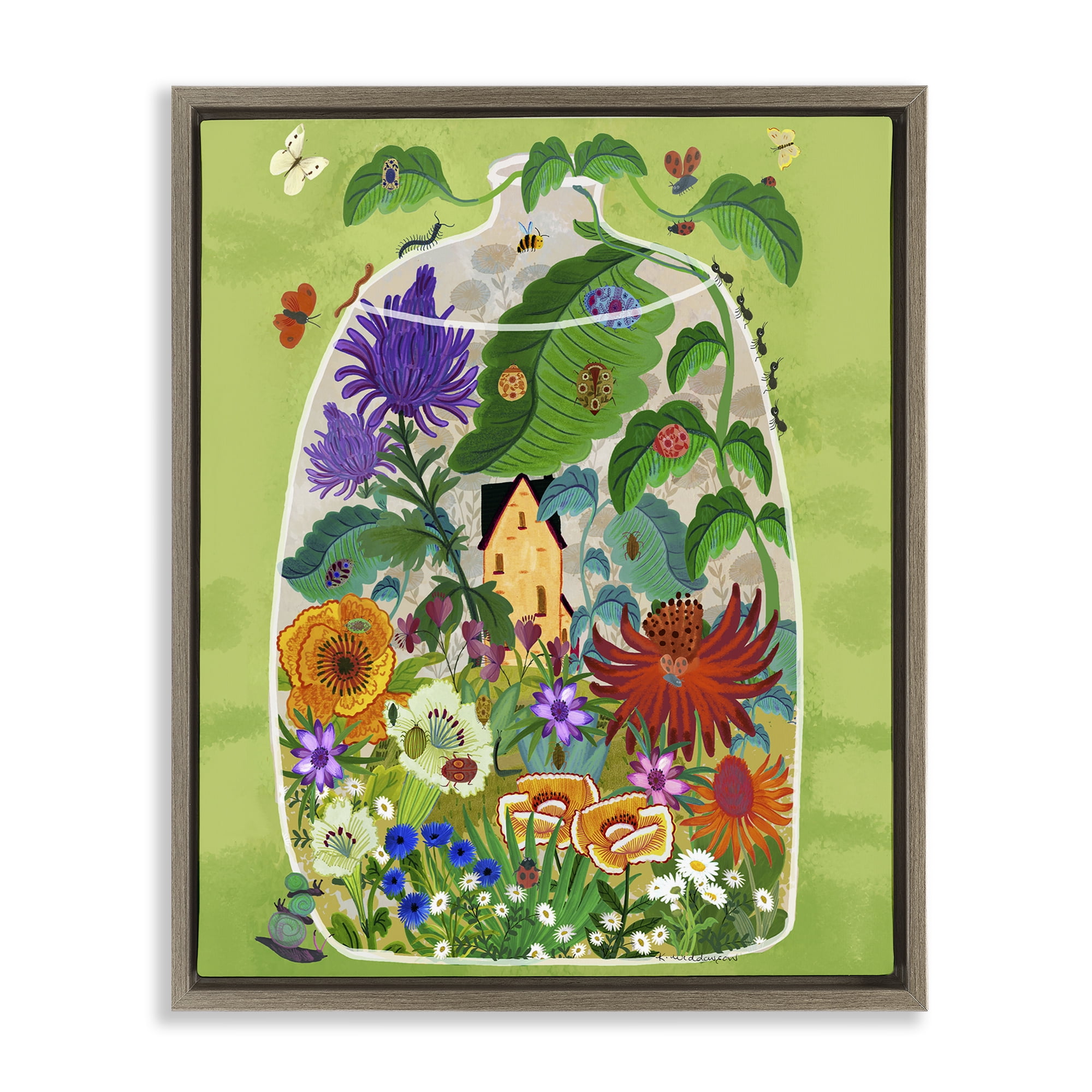 Stupell Industries Terrarium Bug Garden Brown Framed Floater Canvas Wall Art, design by Kay Widdowson