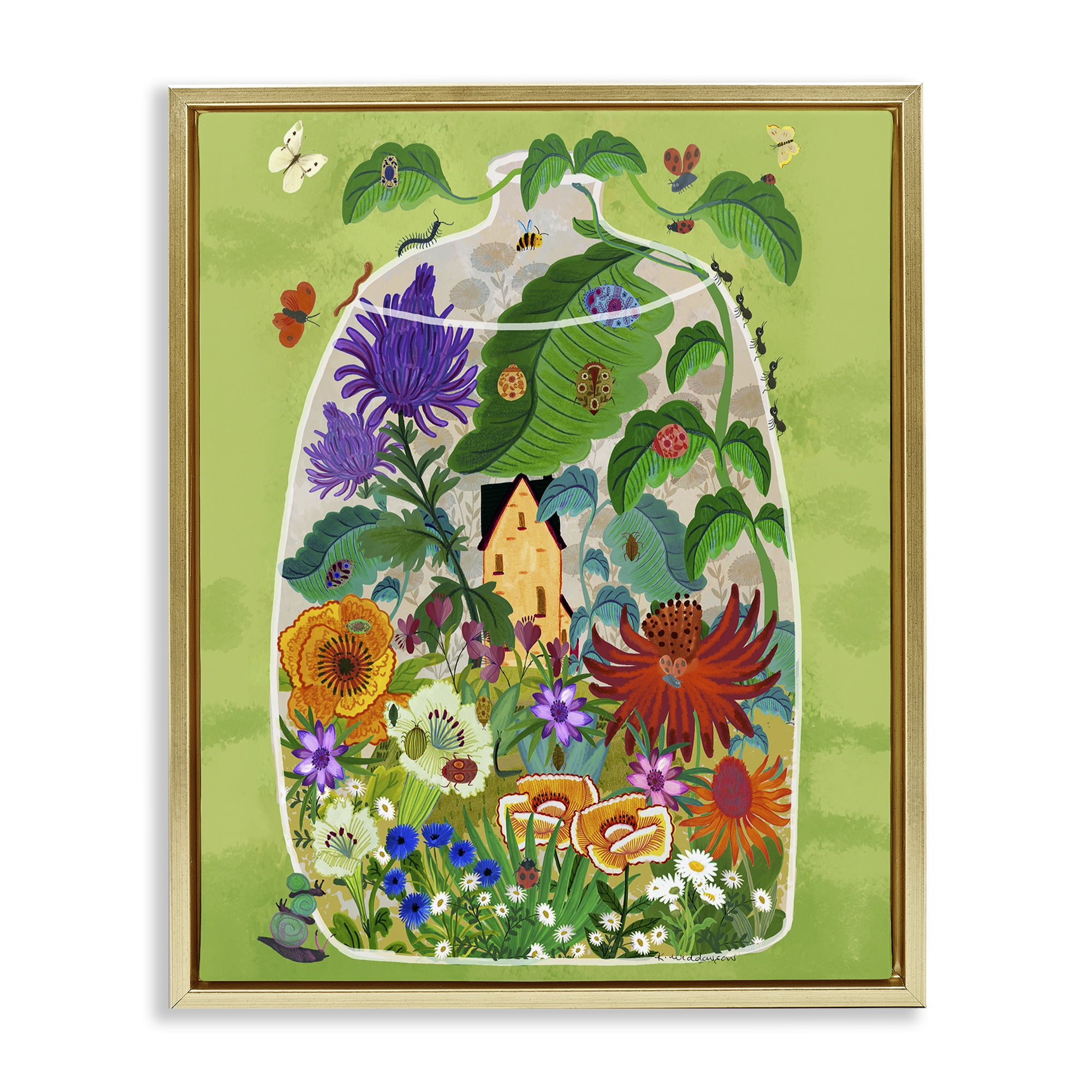 Stupell Industries Terrarium Bug Garden Gold Framed Floater Canvas Wall Art, design by Kay Widdowson