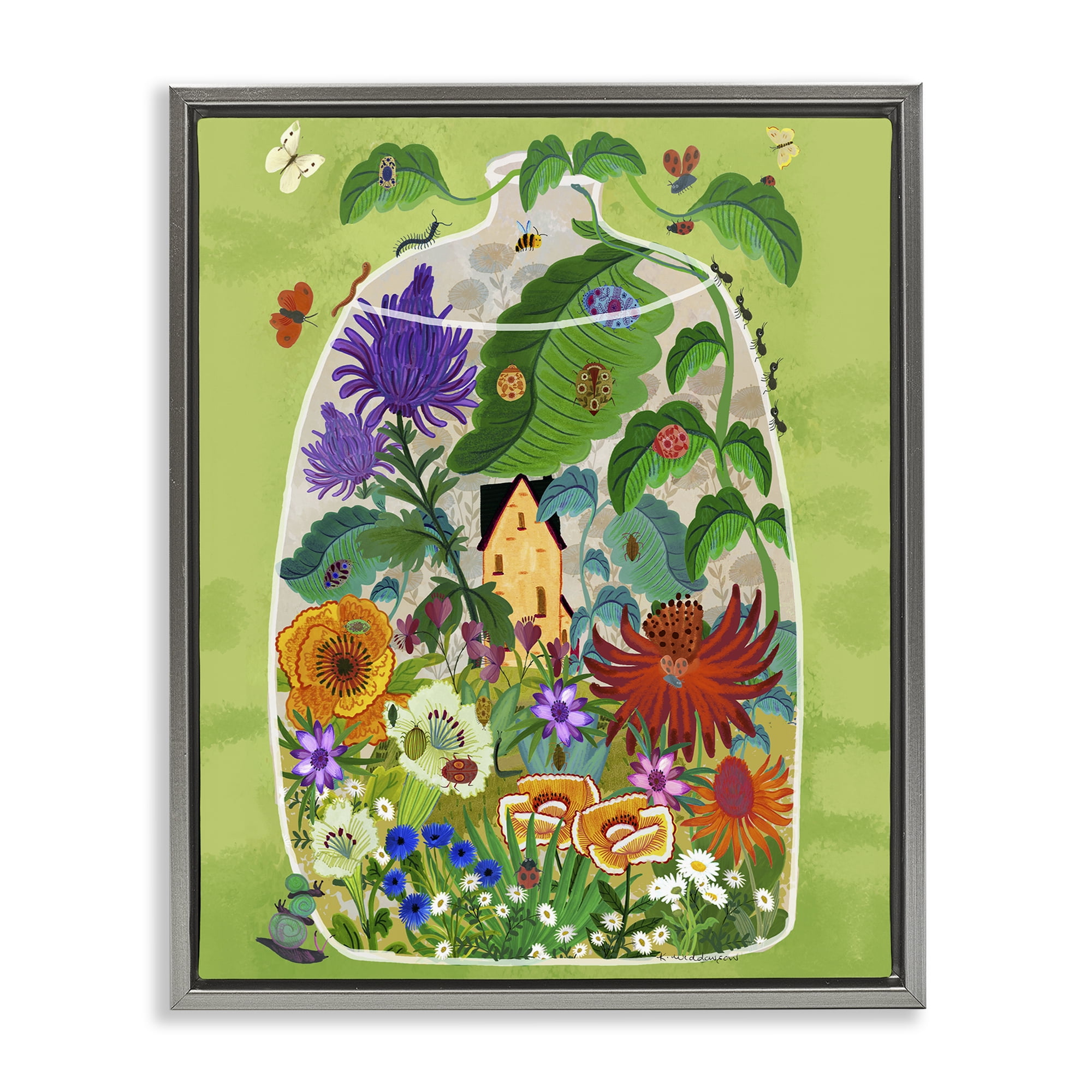 Stupell Industries Terrarium Bug Garden Gray Framed Floater Canvas Wall Art, design by Kay Widdowson