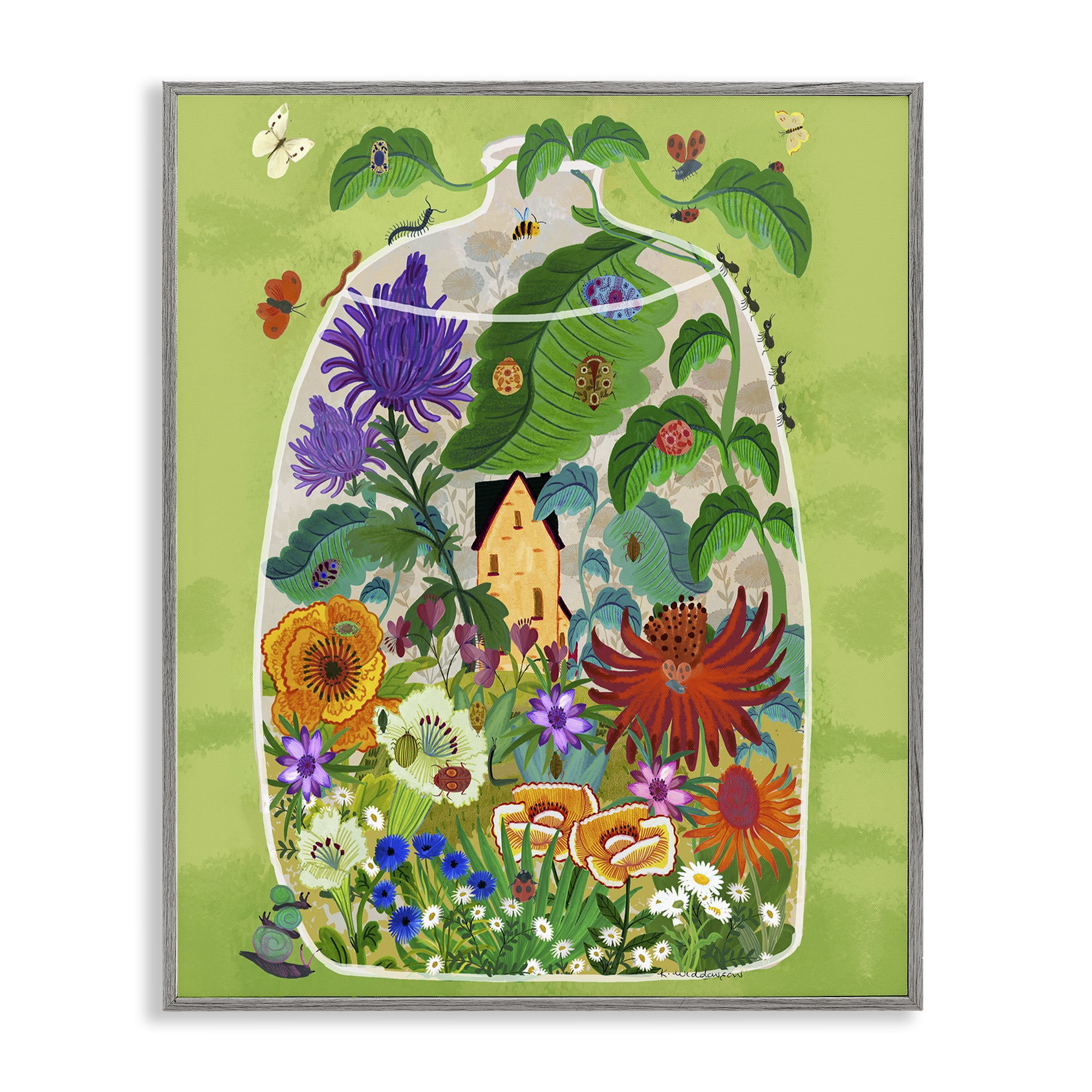 Stupell Industries Terrarium Bug Garden Gray Framed Giclee Art, design by Kay Widdowson