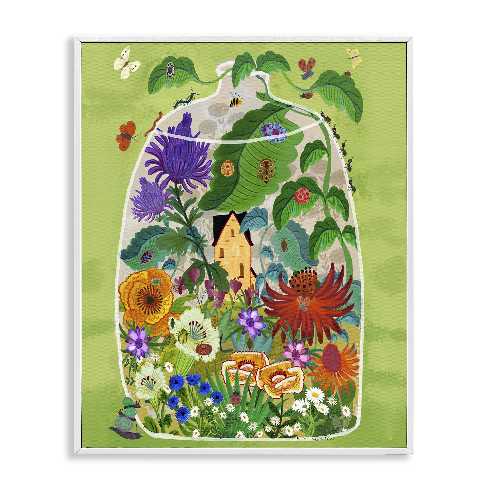 Stupell Industries Terrarium Bug Garden White Framed Giclee Art, design by Kay Widdowson