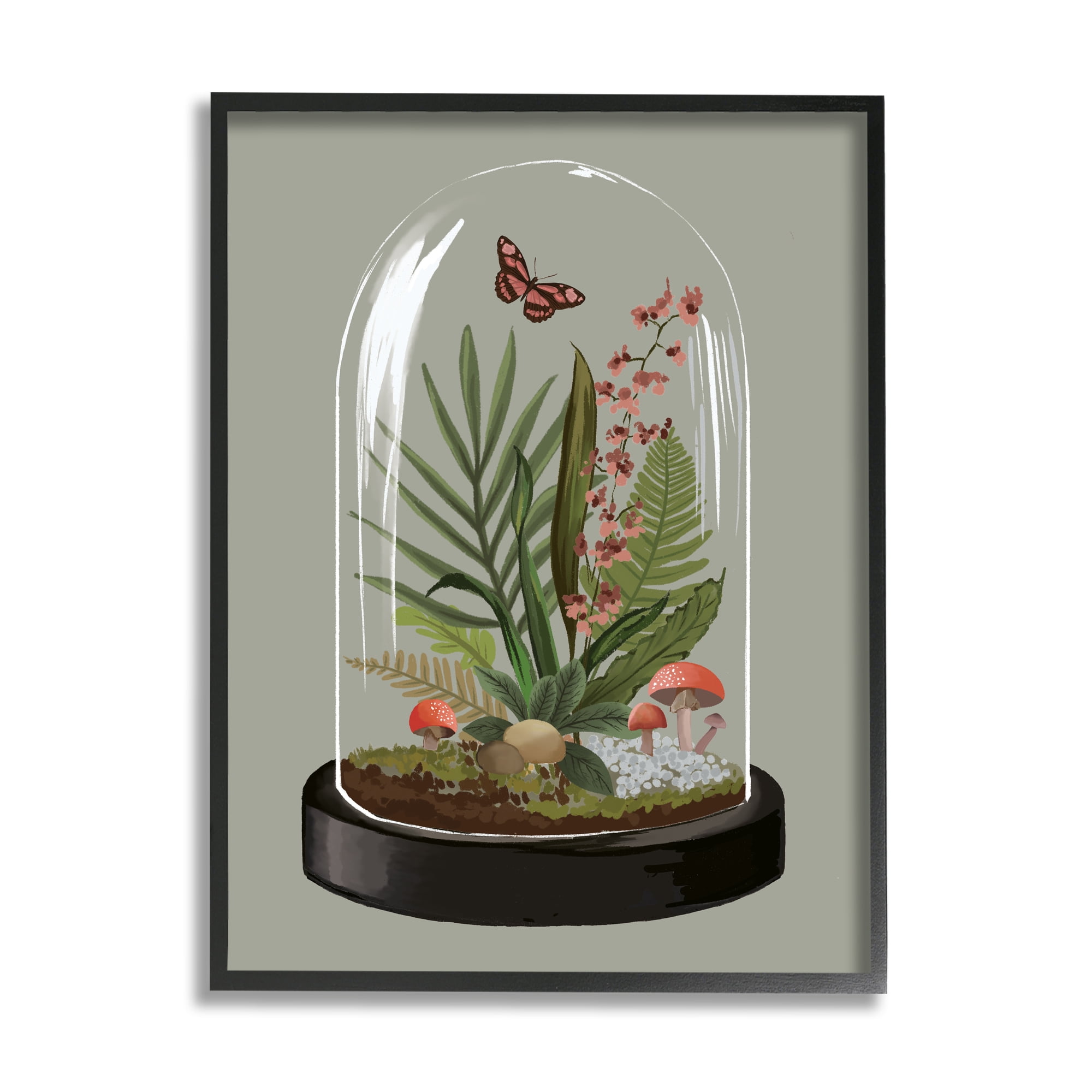 Stupell Industries Terrarium Dome Wildlife Nature Blooming Butterfly Botanicals Graphic Art Black Framed Art Print Wall Art, Design by House of Rose