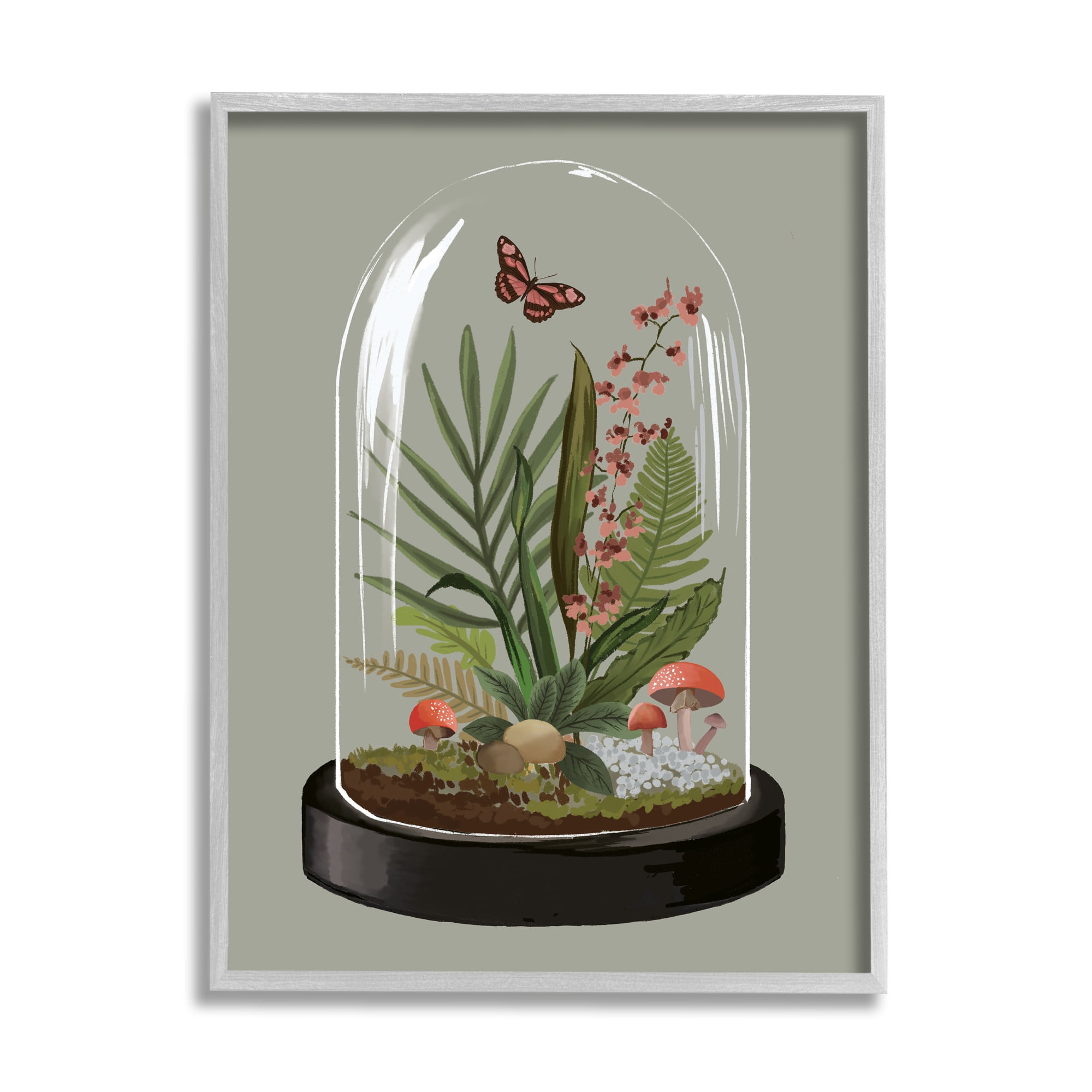 Stupell Industries Terrarium Dome Wildlife Nature Blooming Butterfly Botanicals Graphic Art Gray Framed Art Print Wall Art, Design by House of Rose