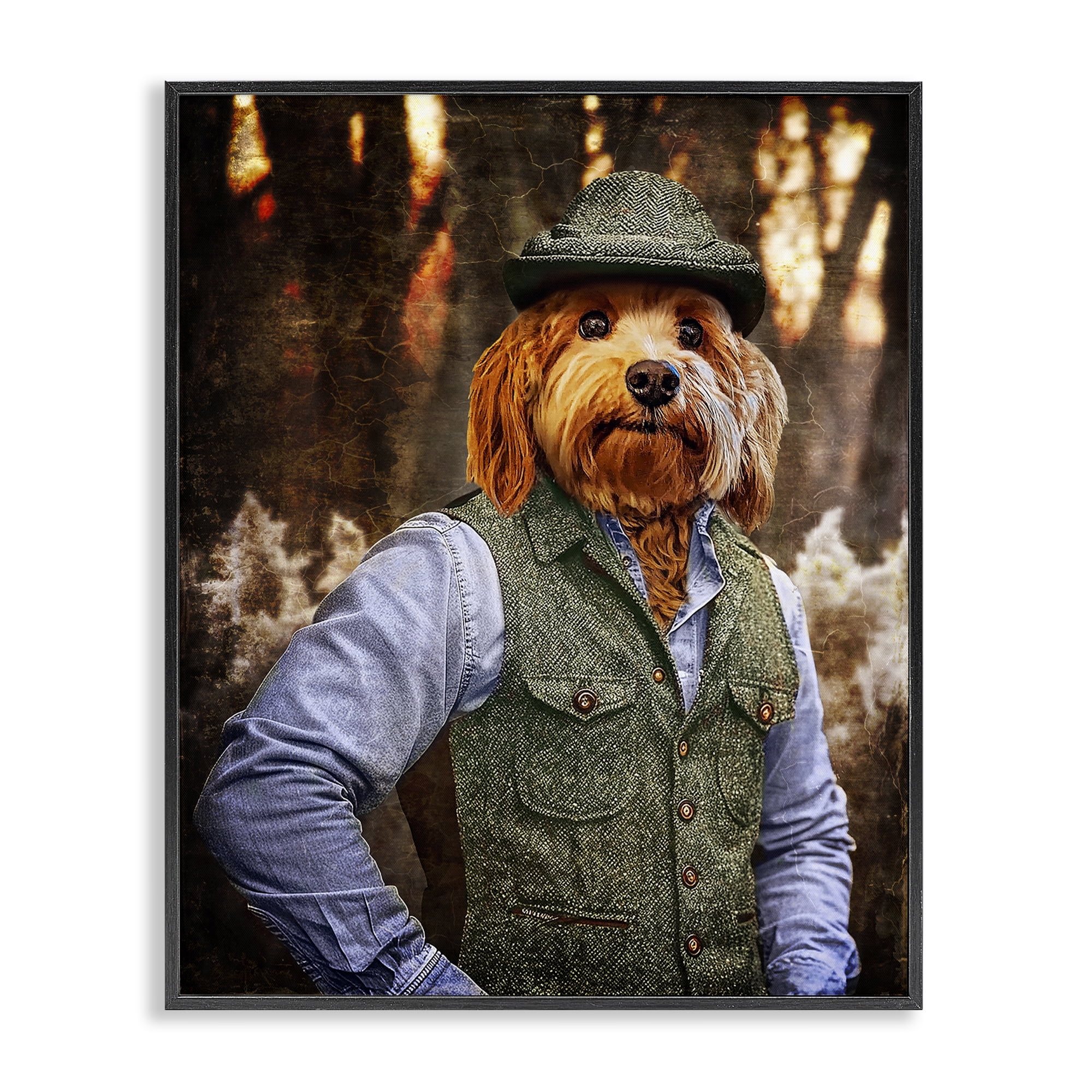 Stupell Industries Terrier Dog Classic Clothing Animals & Insects Painting Black Framed Art Print Wall Art, 24 x 30