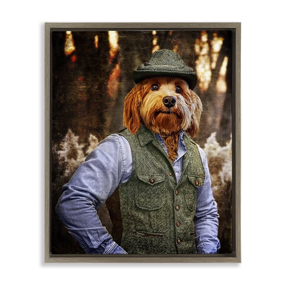 Stupell Industries Traditional Terrier Dog Classic Clothing Brown Floating Frame Canvas Art, 17 x 21, by Karen Burke