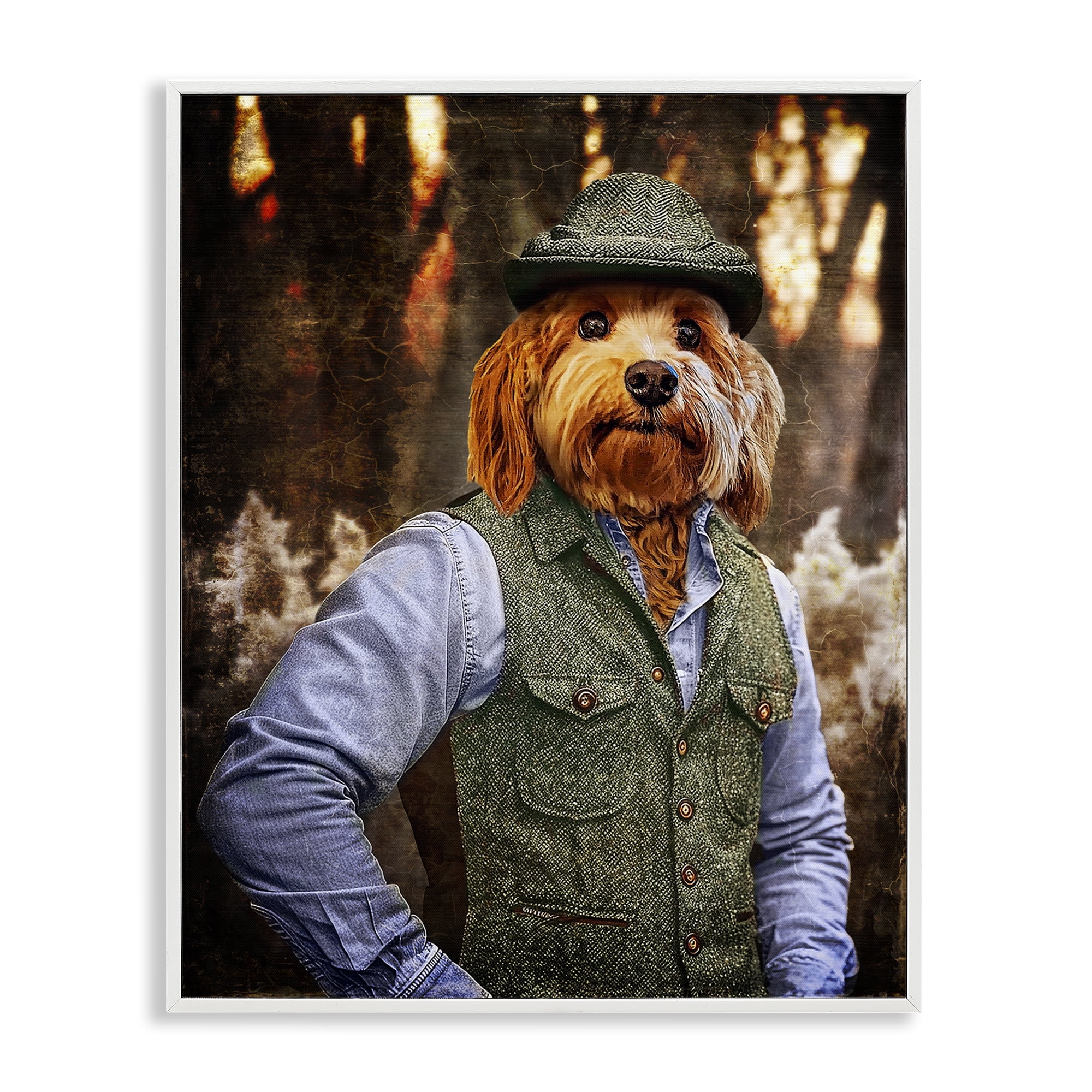 Stupell Industries Terrier Dog Classic Clothing Animals & Insects Painting White Framed Art Print Wall Art, 11 x 14