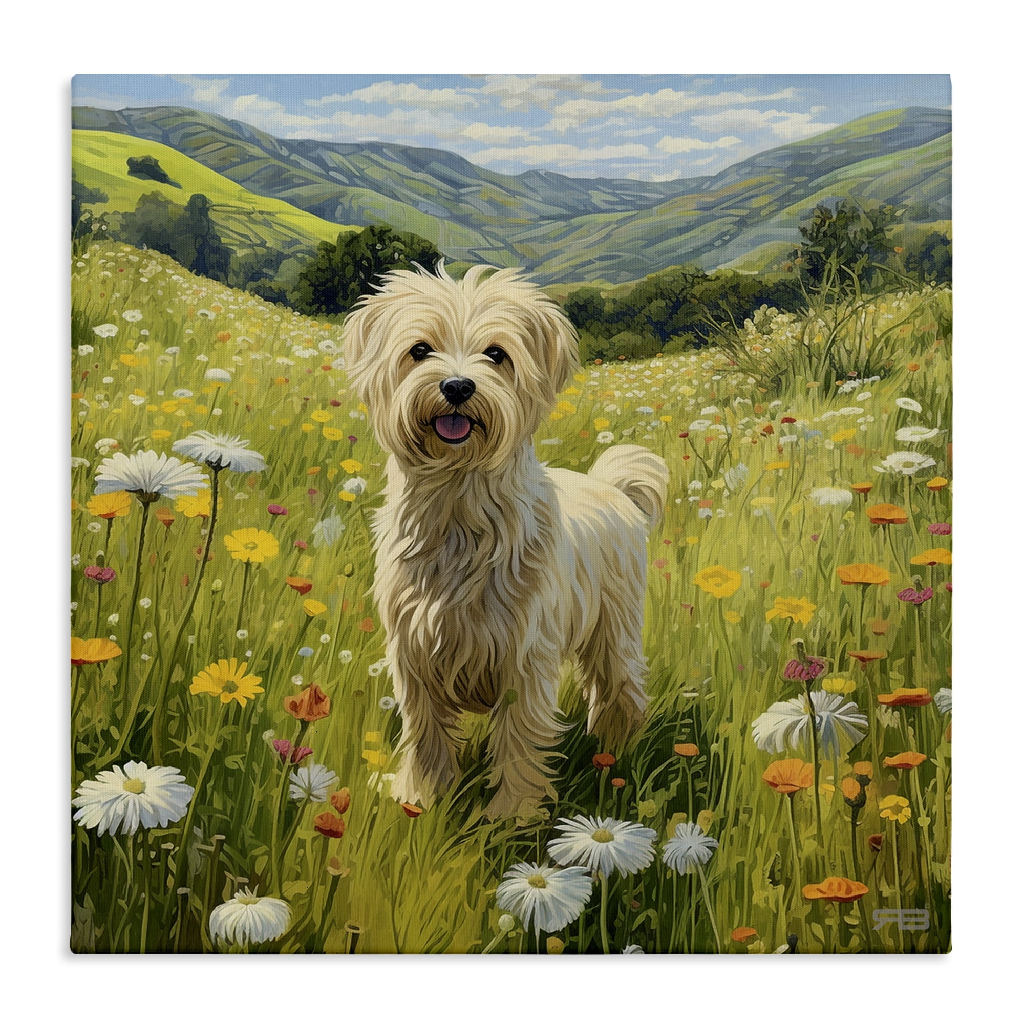 Stupell Industries Terrier Dog Rural Meadow Landscape Painting Gallery Wrapped Canvas Art Print Wall Art, 36 x 36
