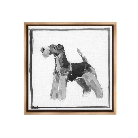 Stupell Industries Terrier Dog with Border Animals & Insects Painting Brown Floater Framed Canvas Art Print Wall Art, 18 x 18