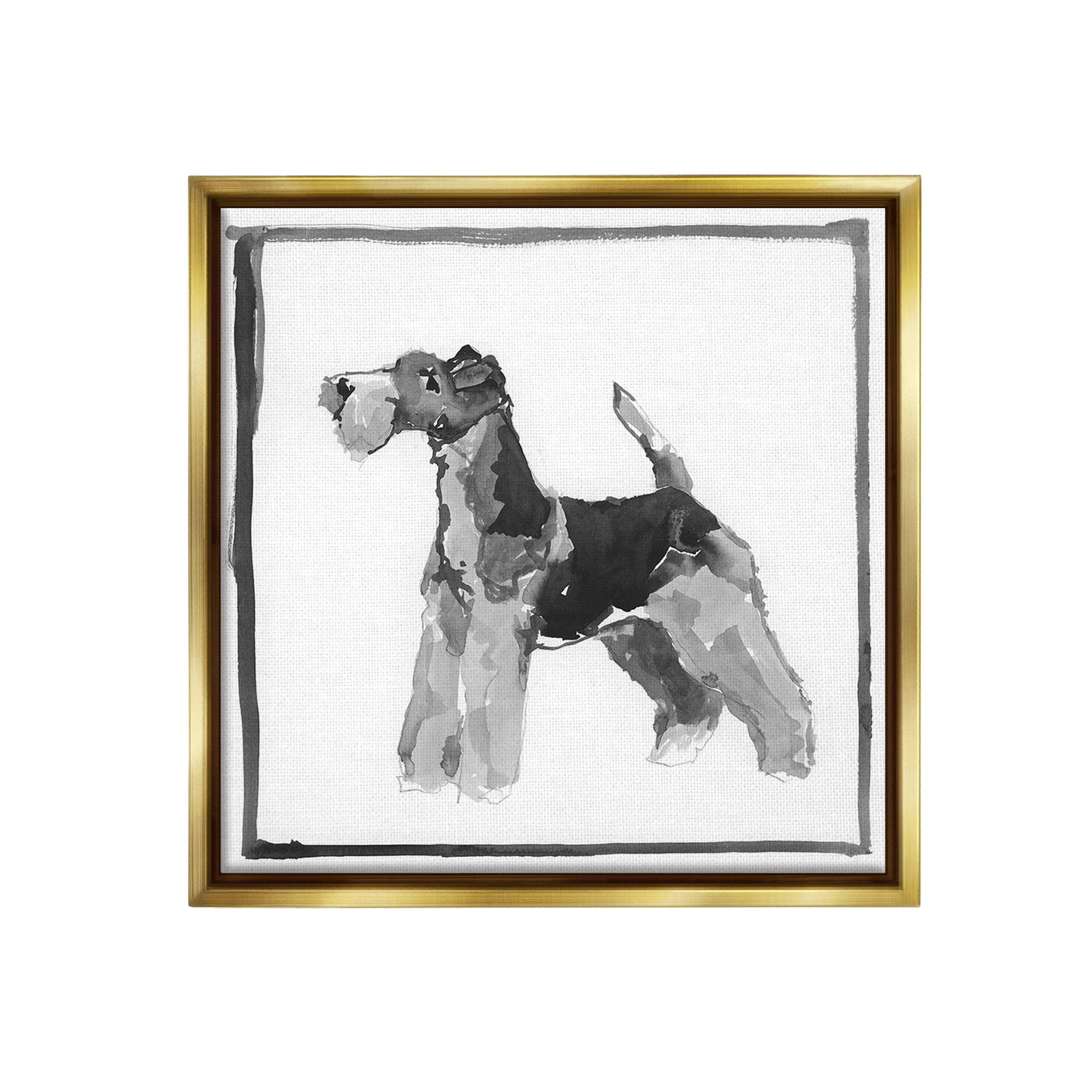 Stupell Industries Terrier Dog with Border Animals & Insects Painting Gold Floater Framed Canvas Art Print Wall Art, 18 x 18