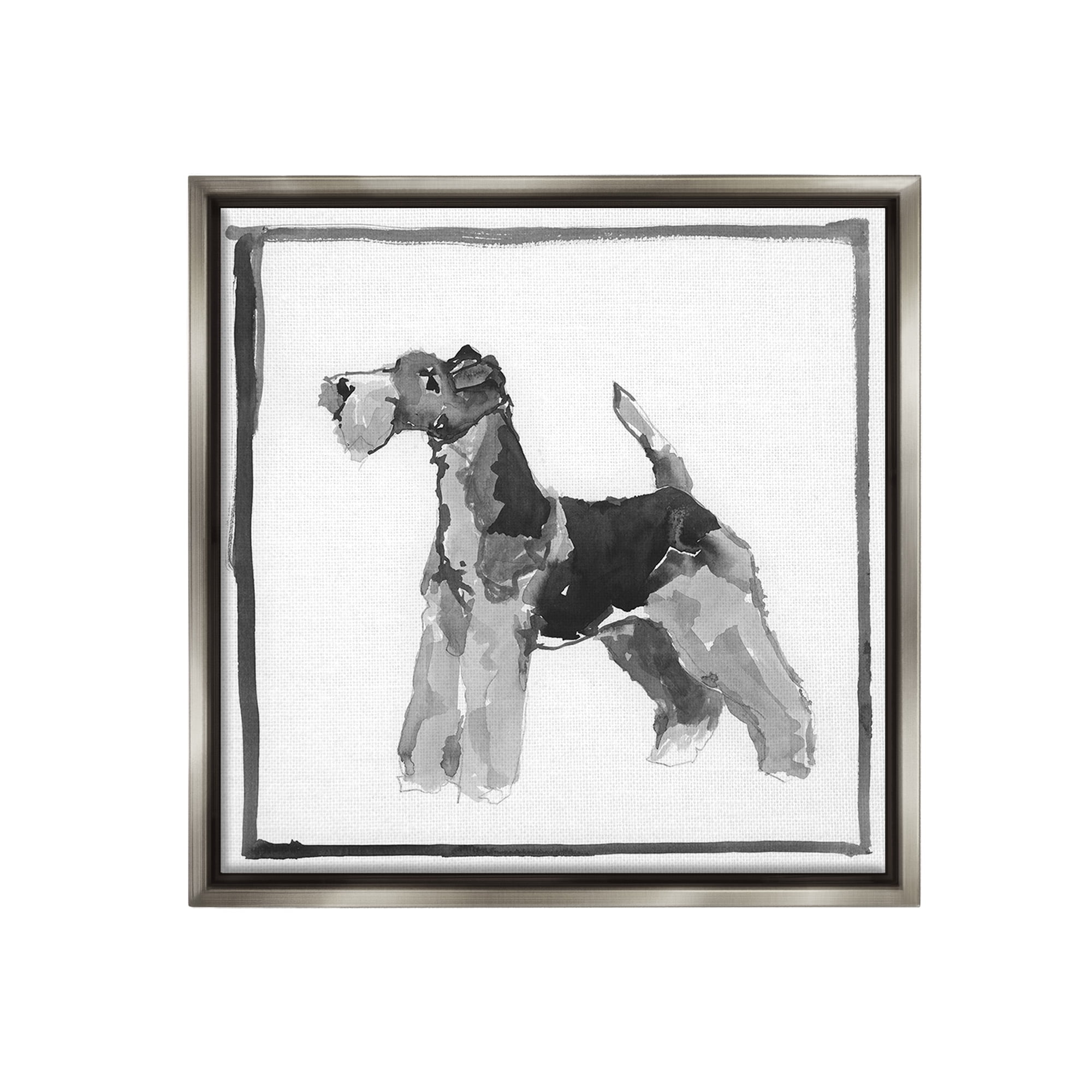 Stupell Industries Terrier Dog with Border Animals & Insects Painting Gray Floater Framed Canvas Art Print Wall Art, 18 x 18
