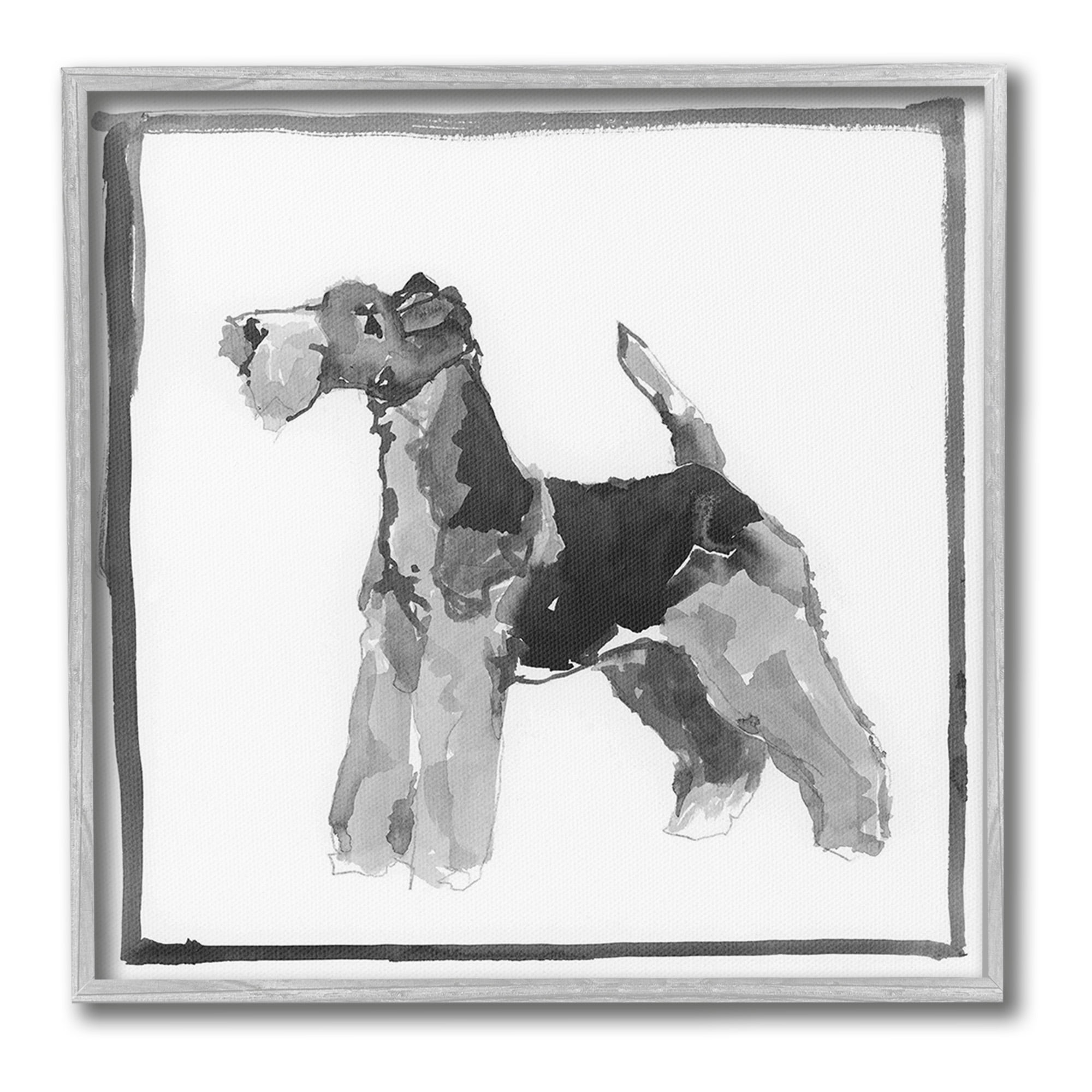 Stupell Industries Terrier Dog with Border Animals & Insects Painting Gray Framed Art Print Wall Art, 24 x 24