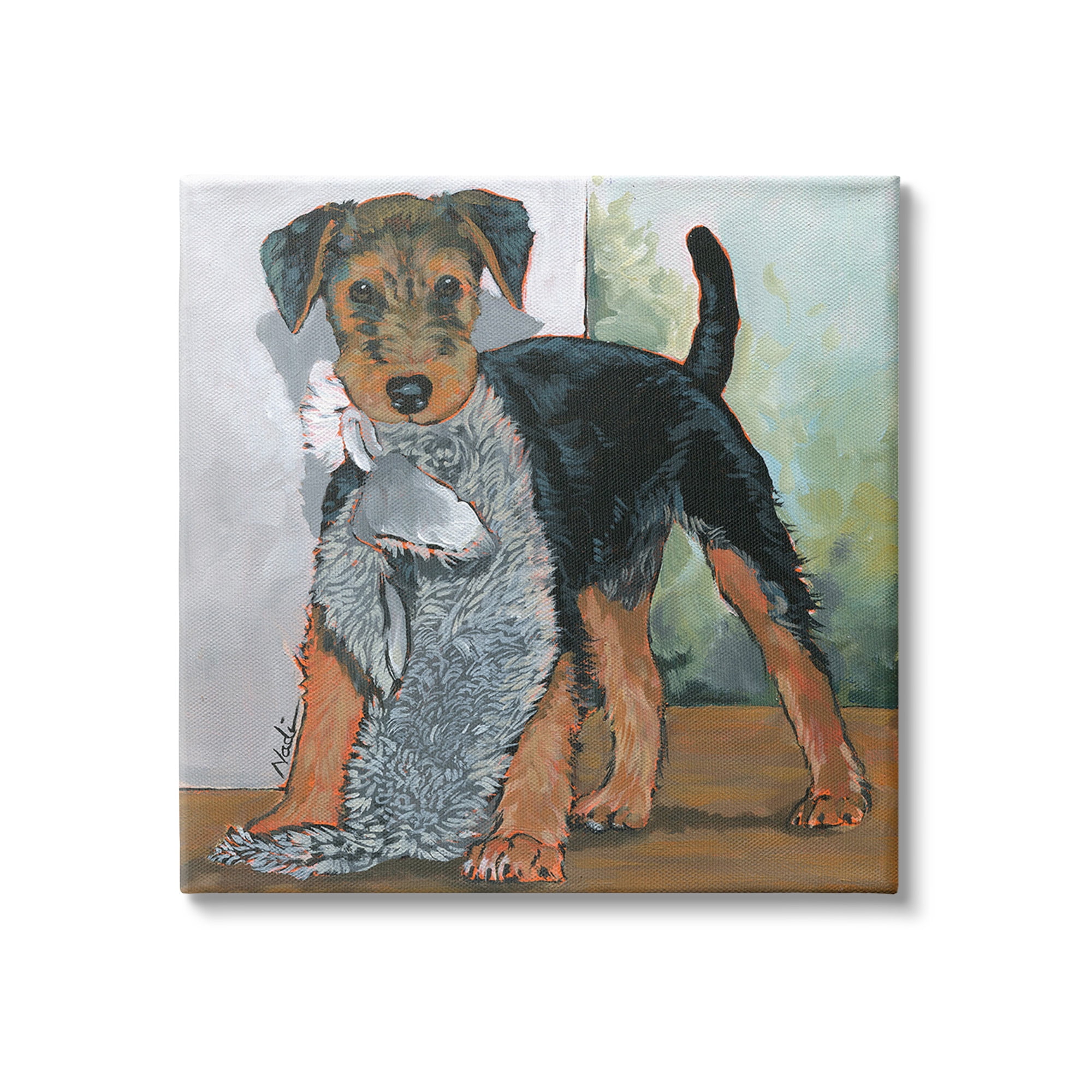 Stupell Industries Terrier Dog with Toy Animals & Insects Painting Gallery Wrapped Canvas Art Print Wall Art, 30 x 30