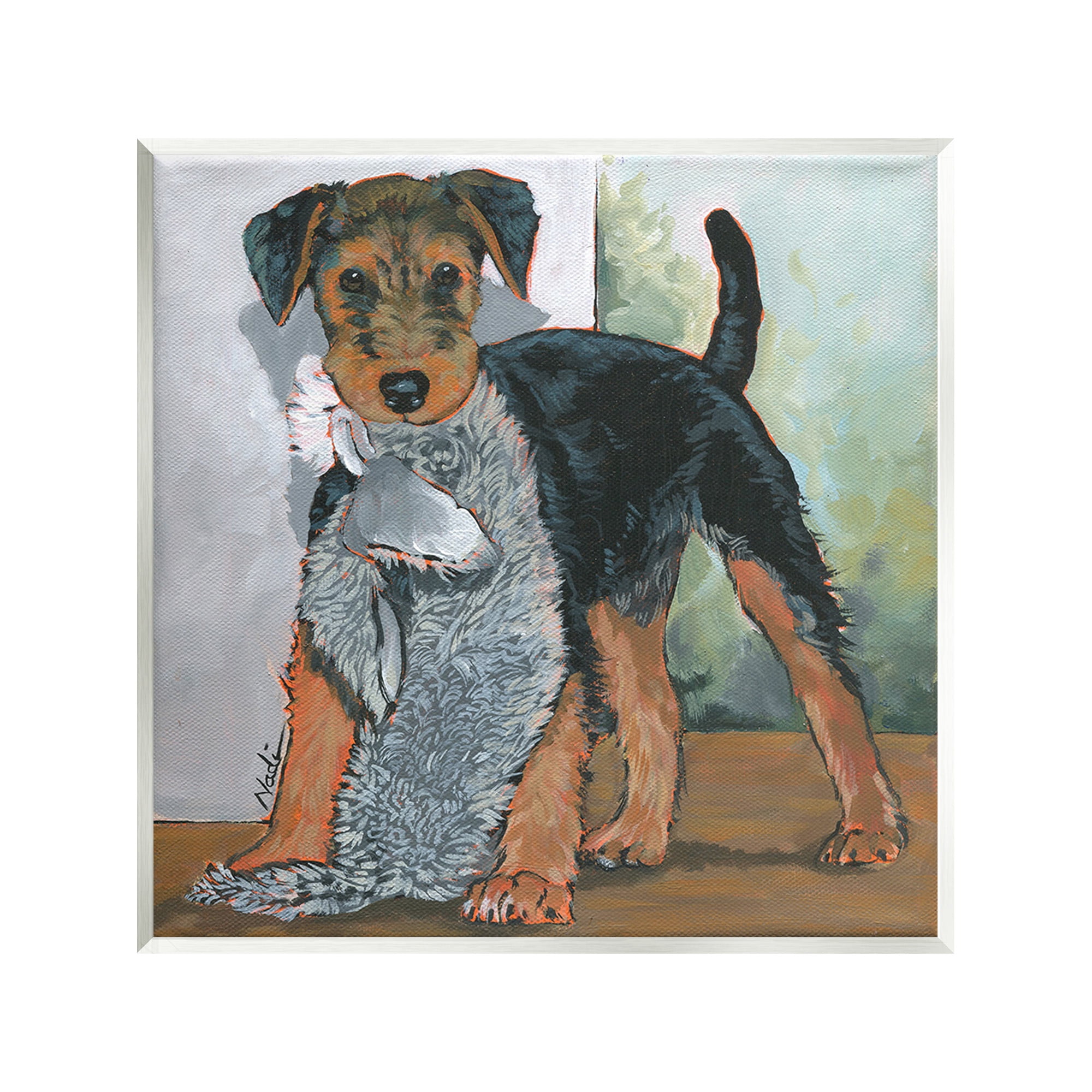 Stupell Industries Terrier Dog with Toy Animals & Insects Painting Unframed Art Print Wall Art, 12 x 12