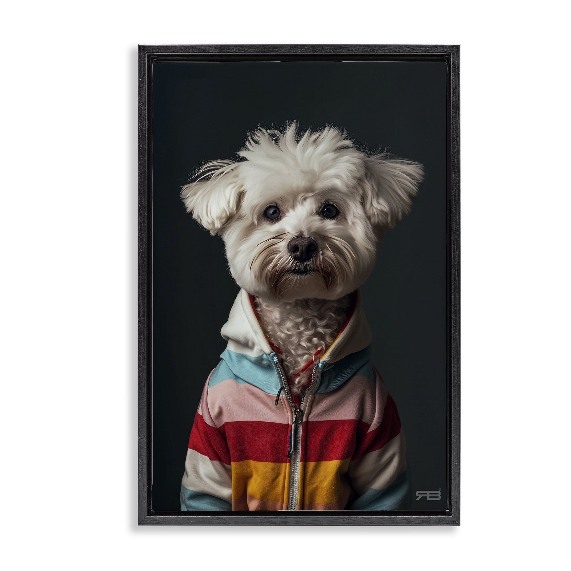 Stupell Industries Terrier Dog with Windbreaker Animals & Insects Painting Black Floater Framed Canvas Art Print Wall Art, 21 x 31