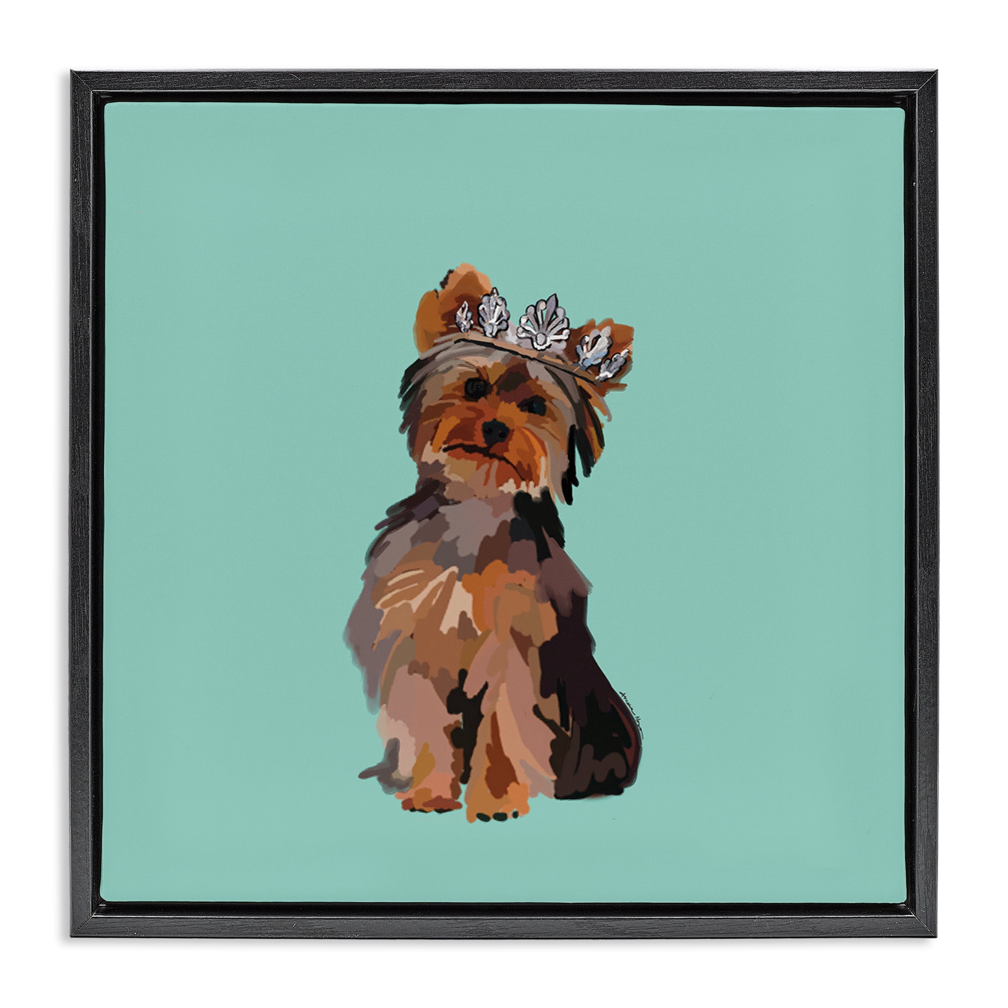 Stupell Industries Terrier with Crown Animals Painting Black Floater Framed Canvas Art Print Wall Art, 25 x 25