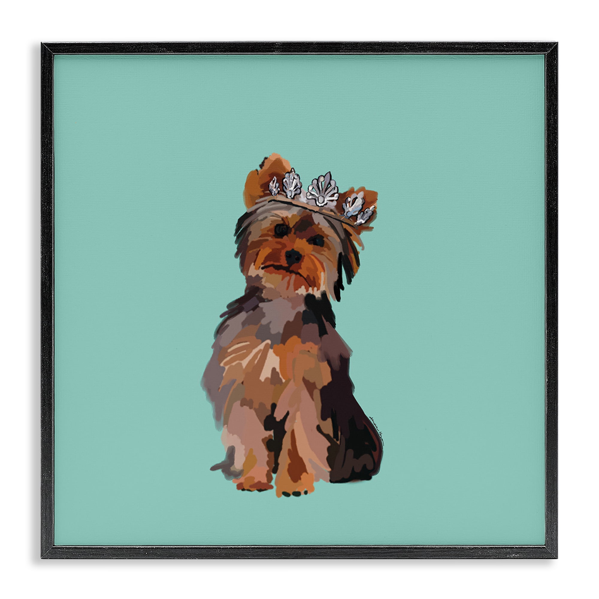 Stupell Industries Terrier with Crown Animals Painting Black Framed Art Print Wall Art, 12 x 12
