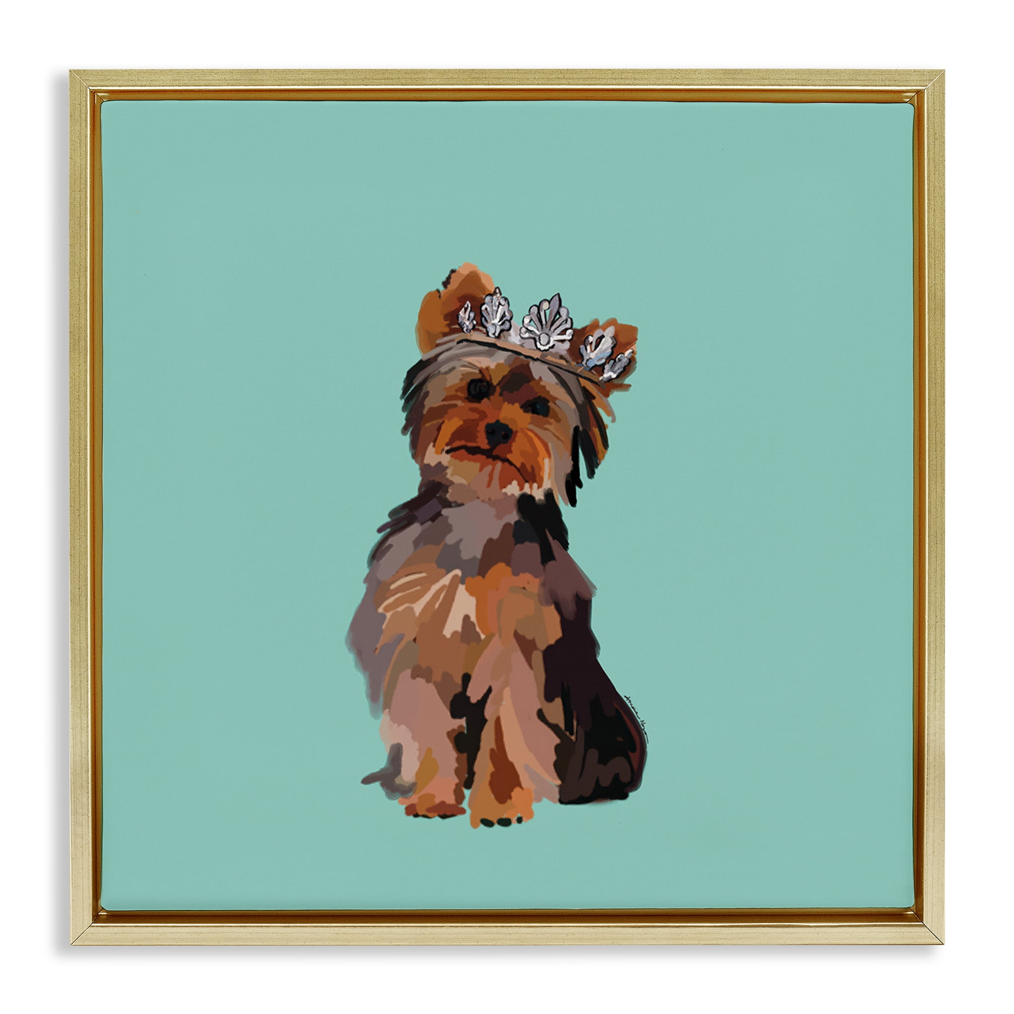 Stupell Industries Terrier with Crown Animals Painting Gold Floater Framed Canvas Art Print Wall Art, 18 x 18