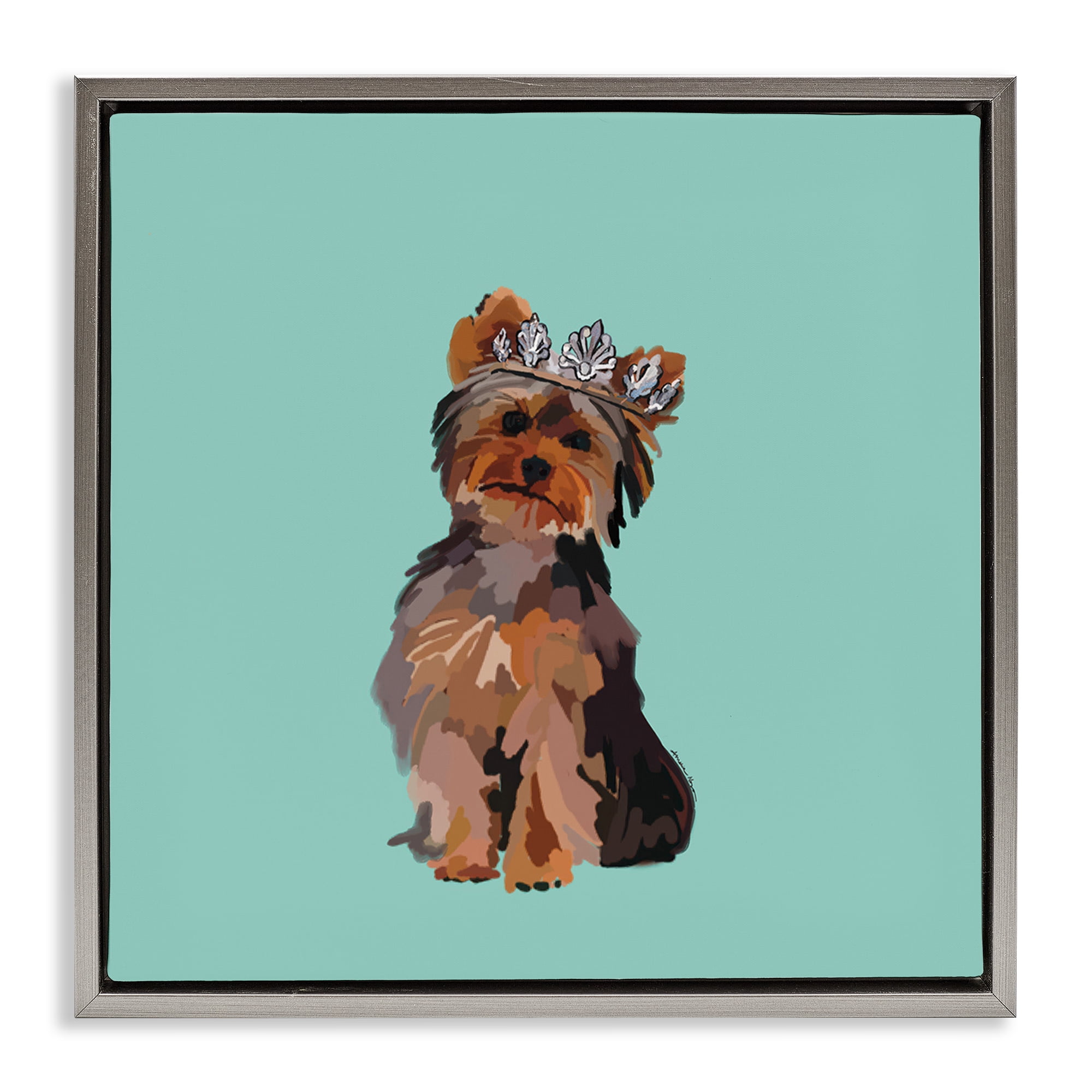 Stupell Industries Terrier with Crown Animals Painting Gray Floater Framed Canvas Art Print Wall Art, 25 x 25