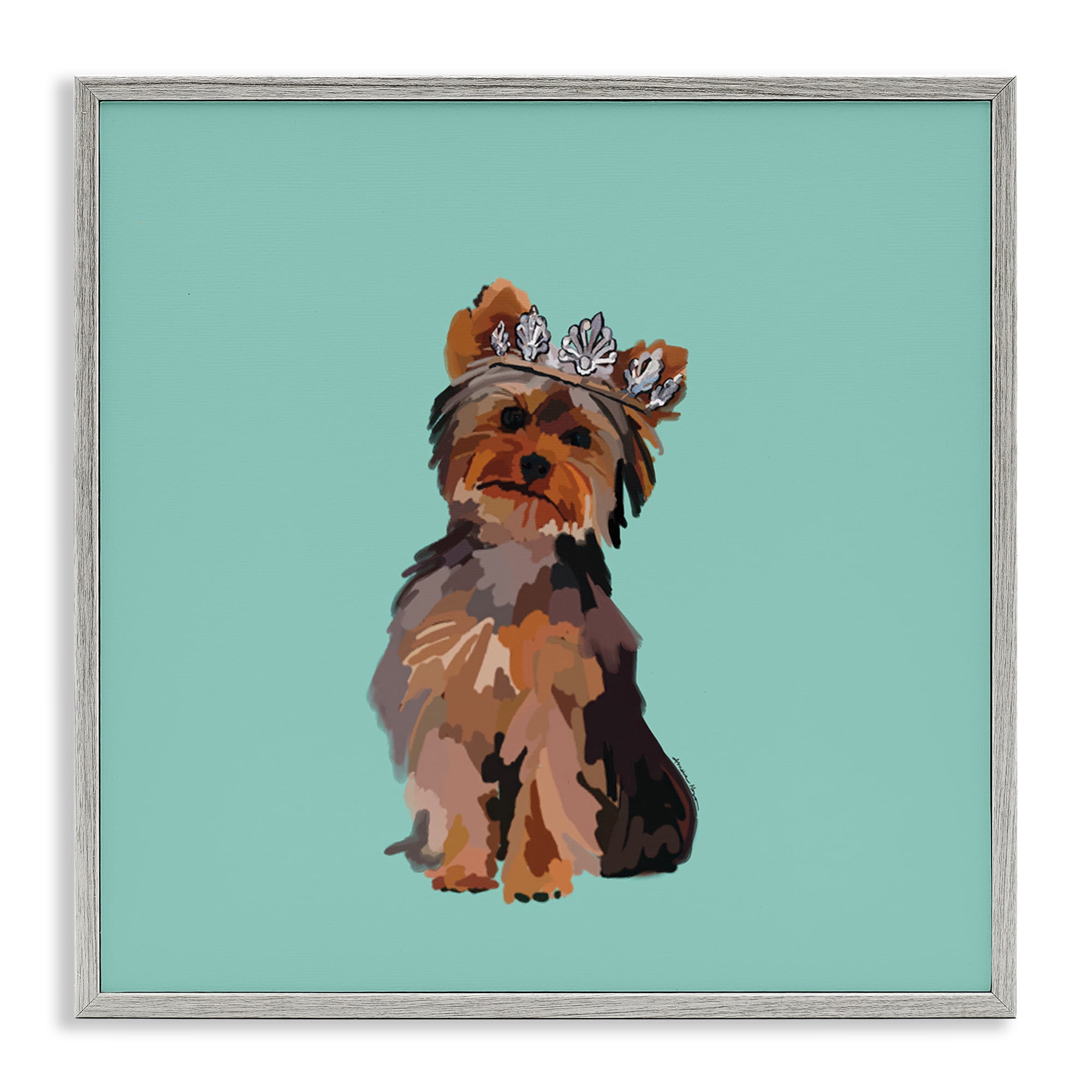 Stupell Industries Terrier with Crown Animals Painting Gray Framed Art Print Wall Art, 17 x 17