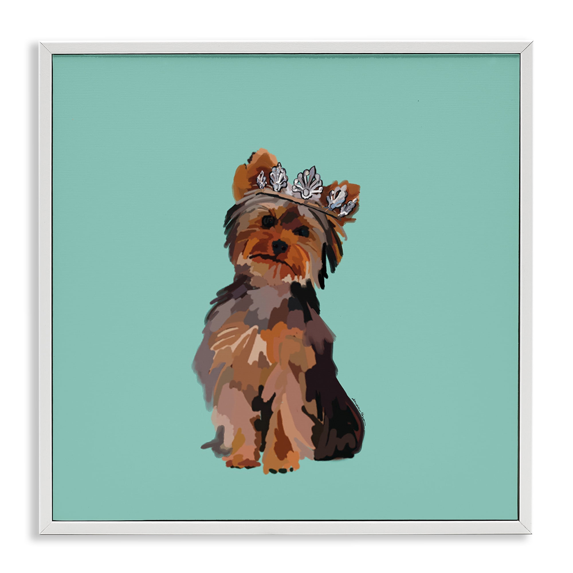 Stupell Industries Terrier with Crown Animals Painting White Framed Art Print Wall Art, 17 x 17
