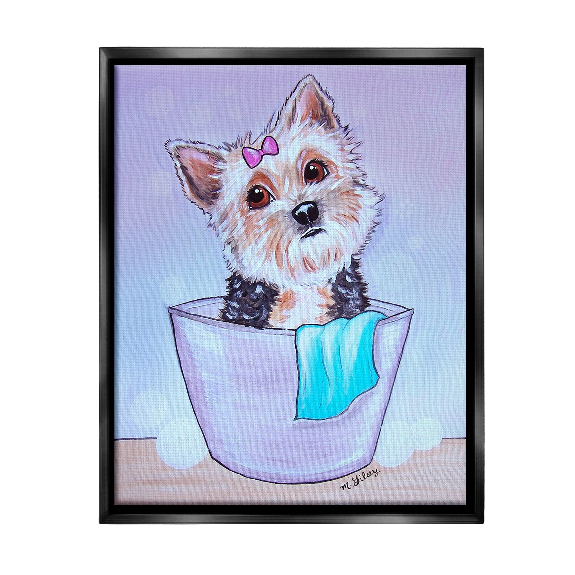 Stupell Industries Terrier with Soap Bubbles Animals & Insects Painting Black Floater Framed Canvas Art Print Wall Art, 17 x 21