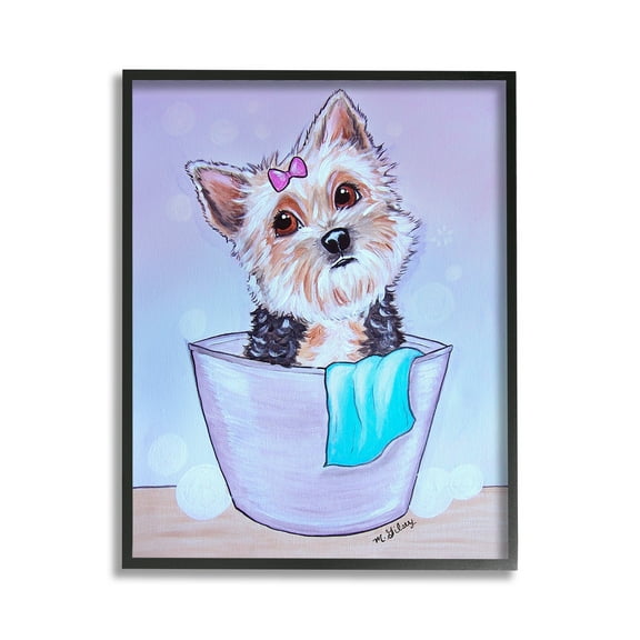 Stupell Industries Terrier with Soap Bubbles Animals & Insects Painting Black Framed Art Print Wall Art, 11 x 14