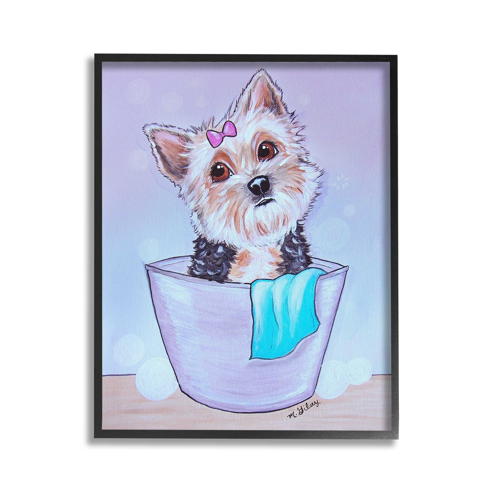 Stupell Industries Terrier with Soap Bubbles Animals & Insects Painting Black Framed Art Print Wall Art, 16 x 20